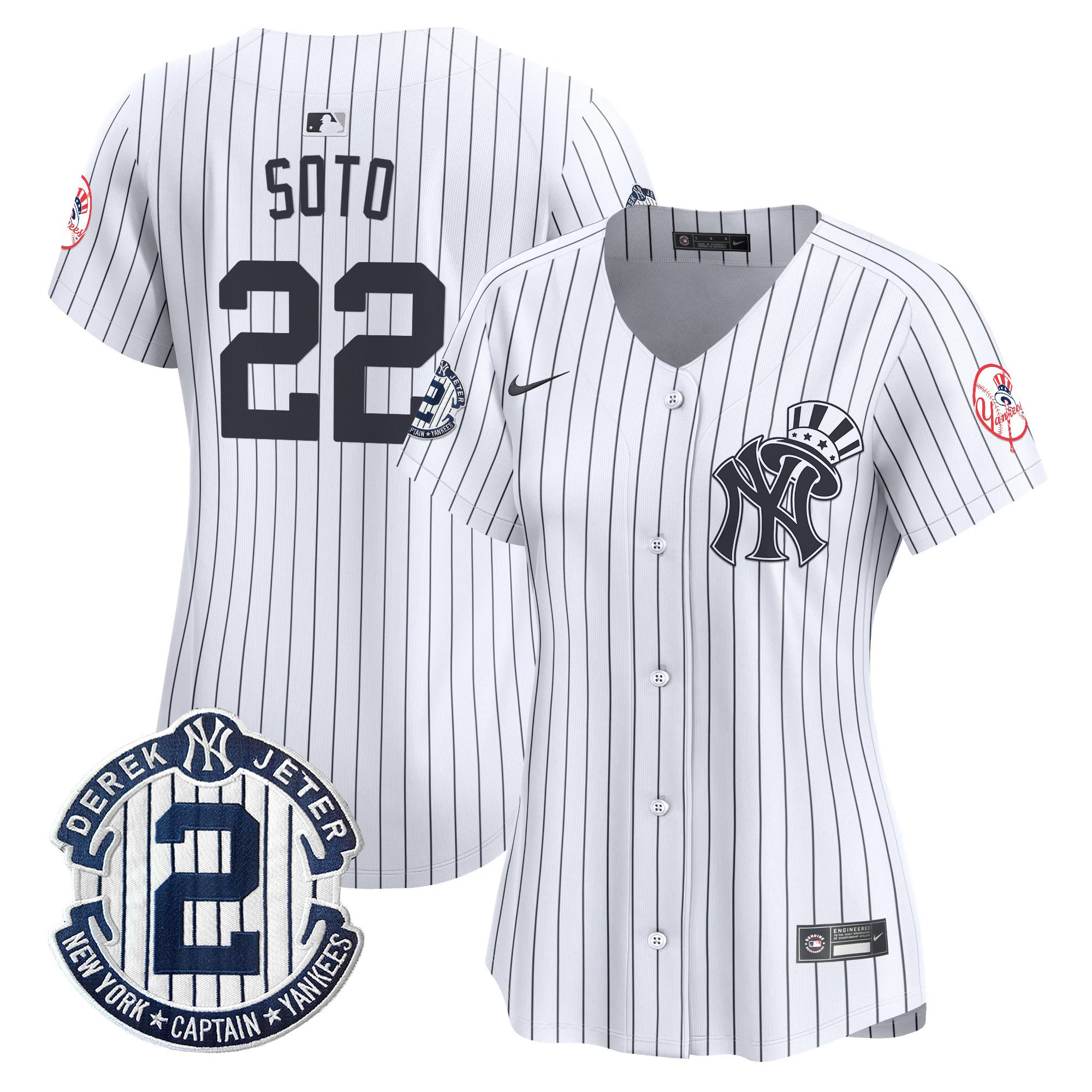 Women's Juan Soto New York Yankees Derek Jeter Patch Vapor Premier Limited White Jersey V2 - All Stitched