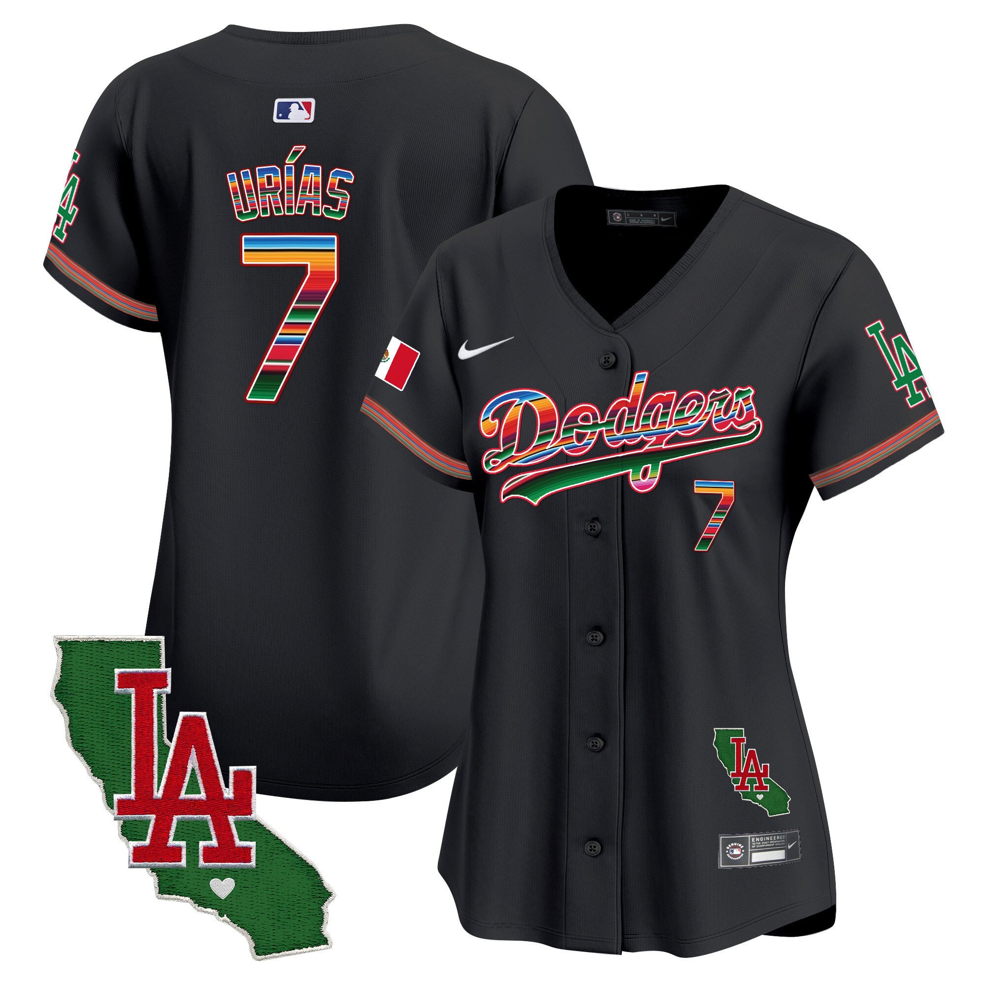 Women's Julio UrÃŒas Los Angeles Dodgers Mexico California Patch Vapor Premier Limited Black Jersey V2 - All Stitched