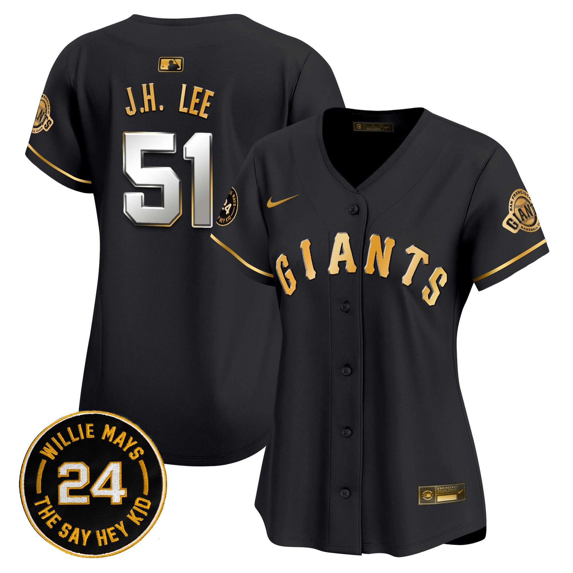 Women's Jung Hoo Lee San Francisco Giants 2024 Willie Mays Patch Vapor Premier Limited Black Gold Jersey - All Stitched