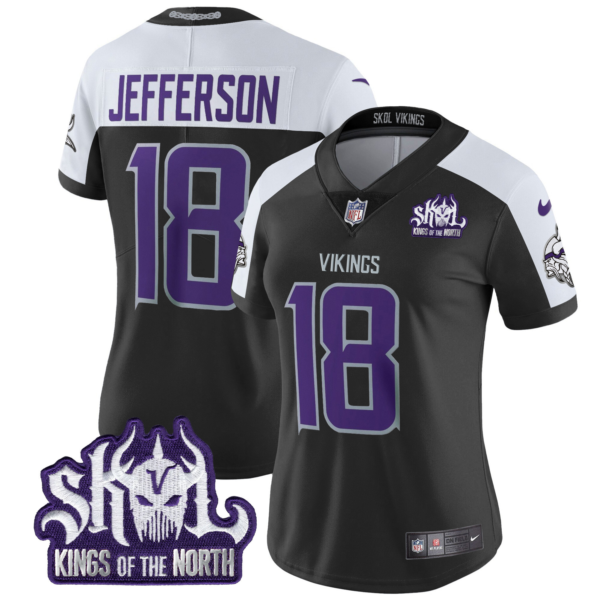 Women's Justin Jefferson Minnesota Vikings 2024 Winter Warrior Skol Patch Vapor Limited Black Alternate Jersey - All Stitched