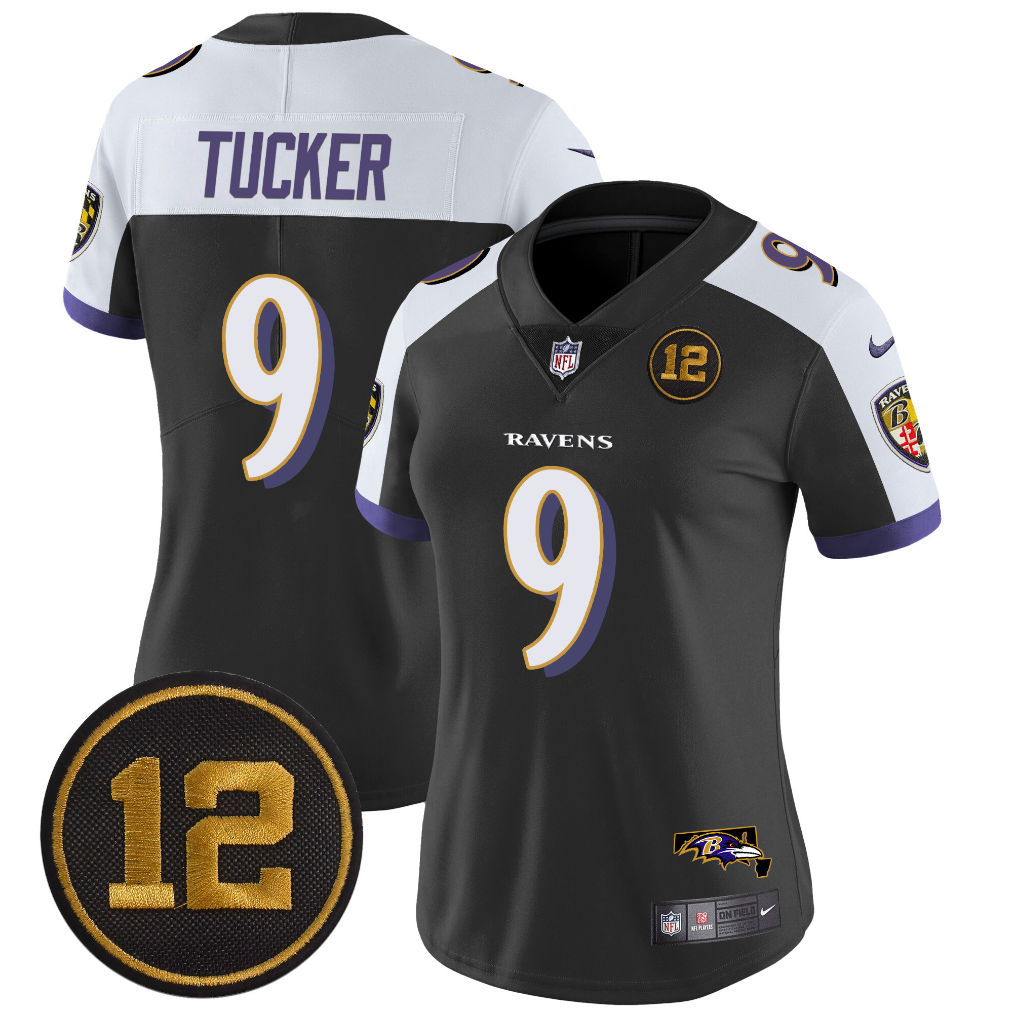 Women's Justin Tucker Baltimore Ravens Jacoby Jones Patch Vapor Limited Black Alternate Jersey - All Stitched