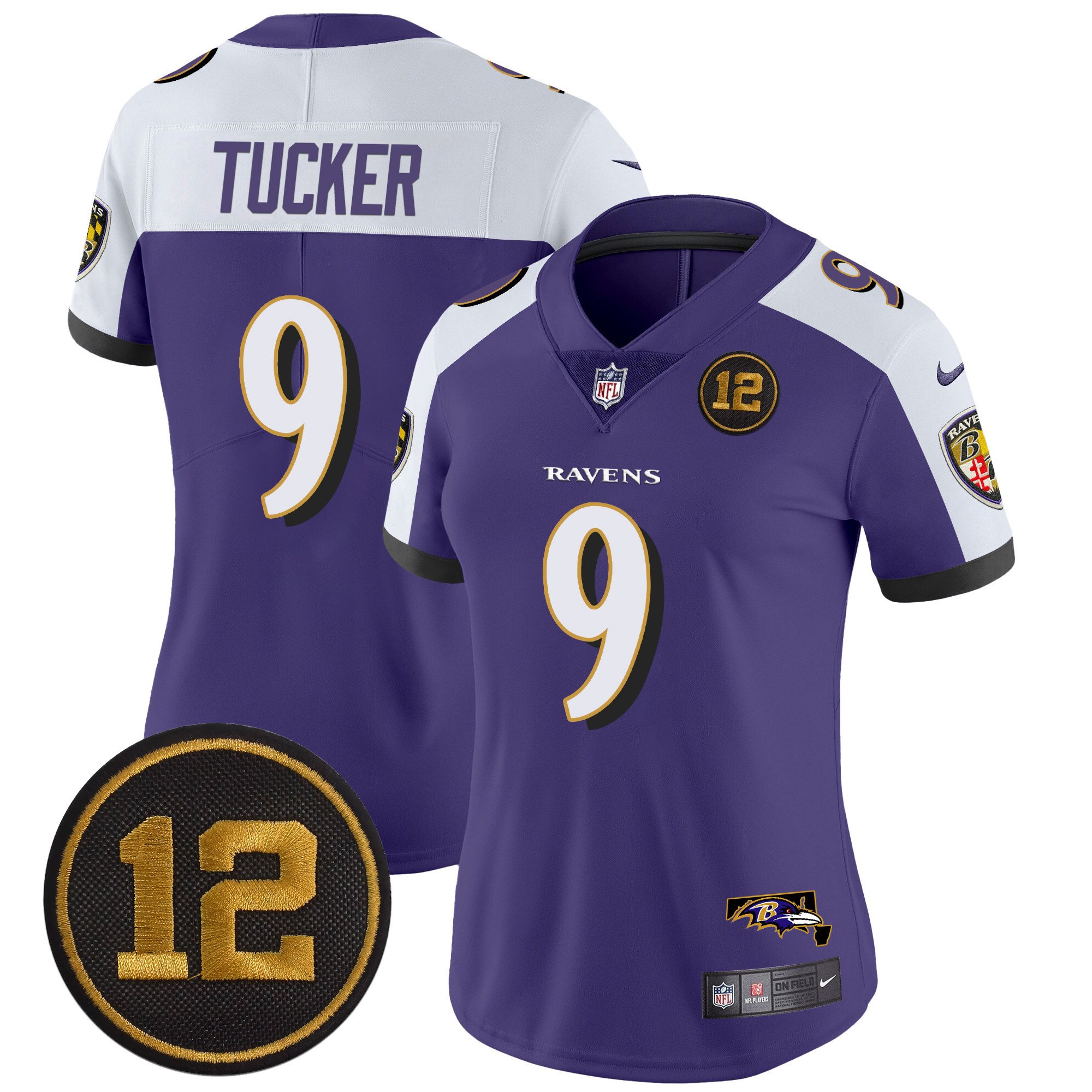 Women's Justin Tucker Baltimore Ravens Jacoby Jones Patch Vapor Limited Purple Alternate Jersey - All Stitched