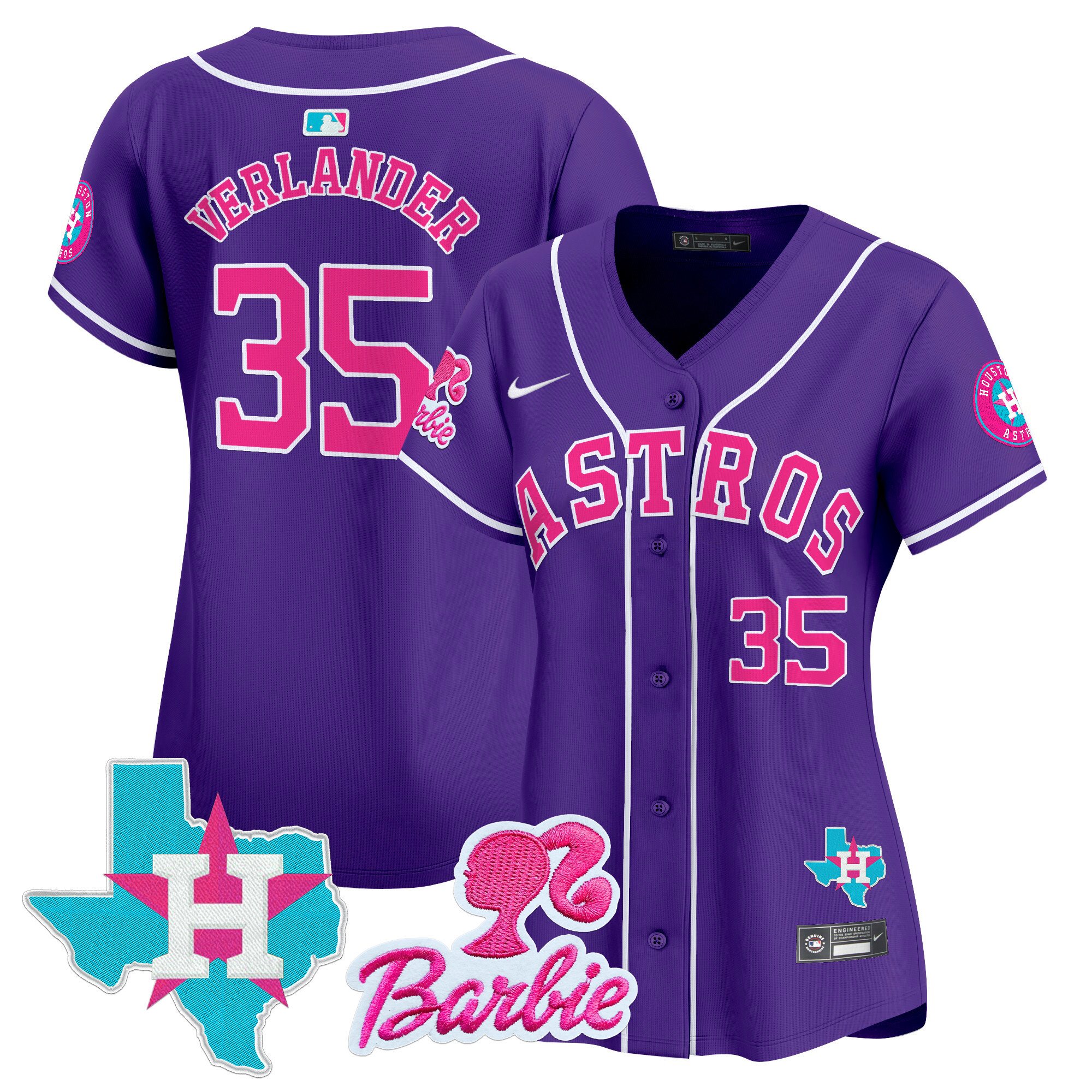 Women's Justin Verlander Houston Astros Barbie Patch Vapor Premier Limited Purple Jersey - All Stitched