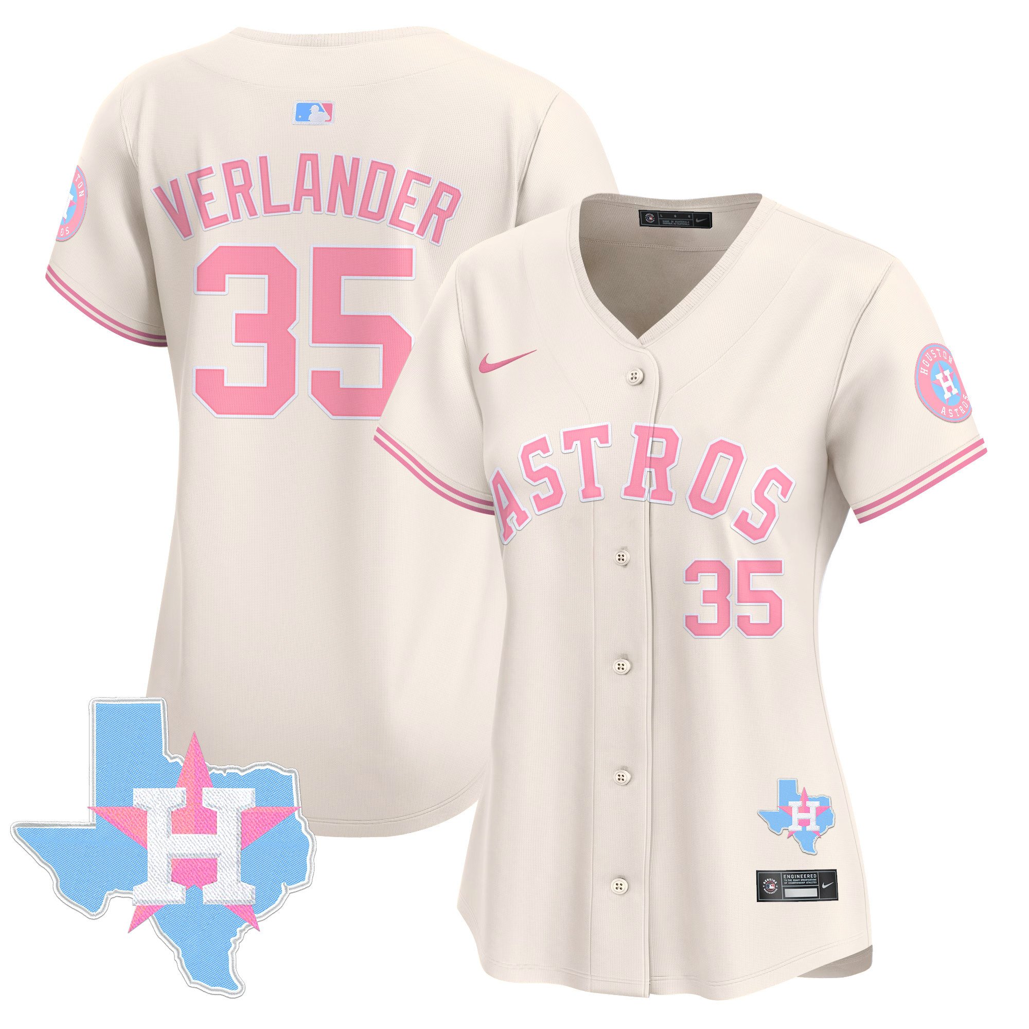 Women's Justin Verlander Houston Astros Bubblegum Pink Vapor Premier Limited Cream Jersey - All Stitched