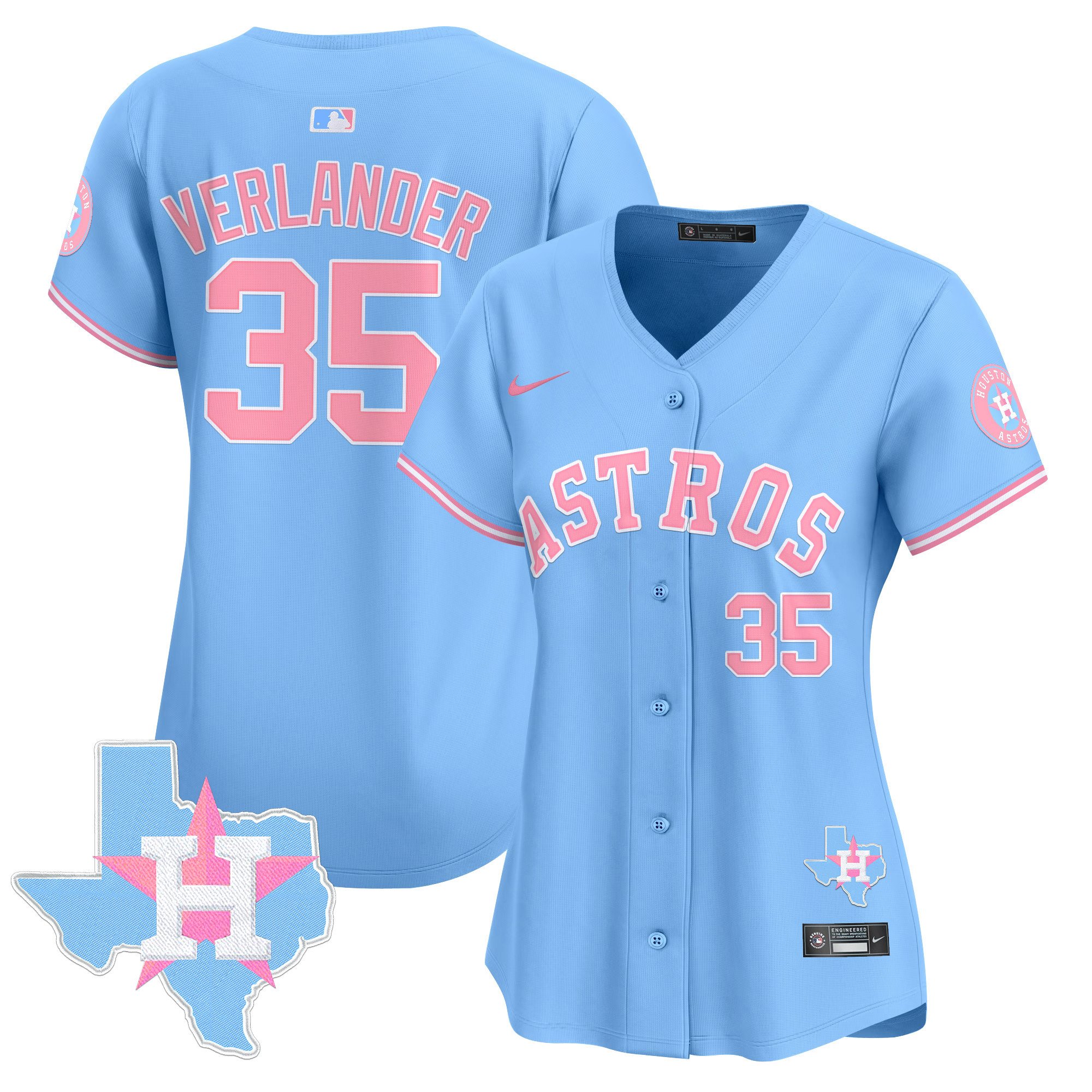 Women's Justin Verlander Houston Astros Bubblegum Pink Vapor Premier Limited Light Blue Jersey - All Stitched