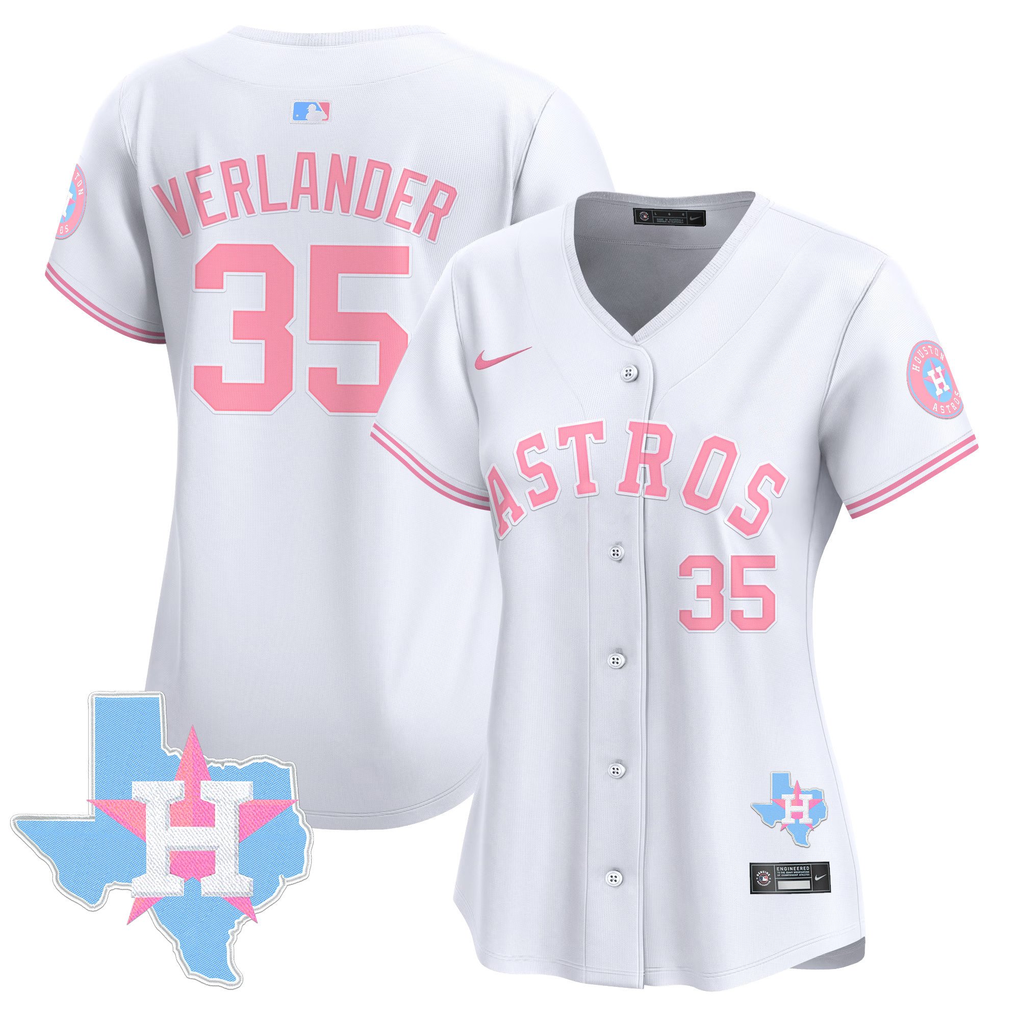 Women's Justin Verlander Houston Astros Bubblegum Pink Vapor Premier Limited White Jersey - All Stitched