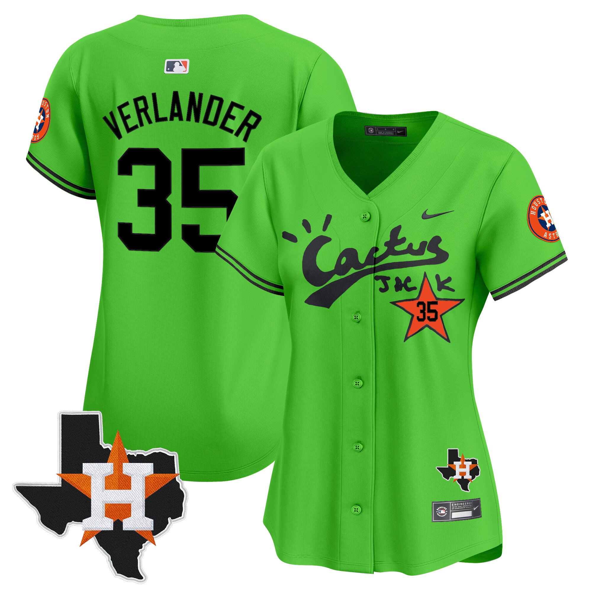 Women's Justin Verlander Houston Astros Cactus Jack Patch Vapor Premier Limited Green Jersey V11 - Stitched