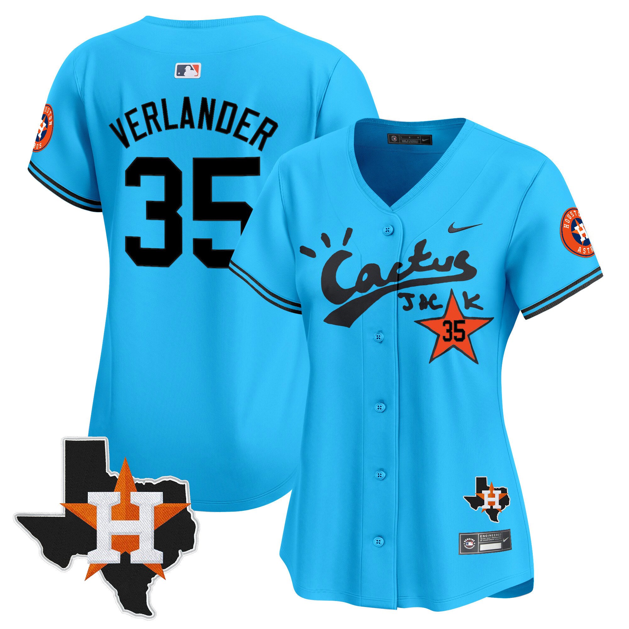 Women's Justin Verlander Houston Astros Cactus Jack Patch Vapor Premier Limited Light Blue Jersey V11 - Stitched