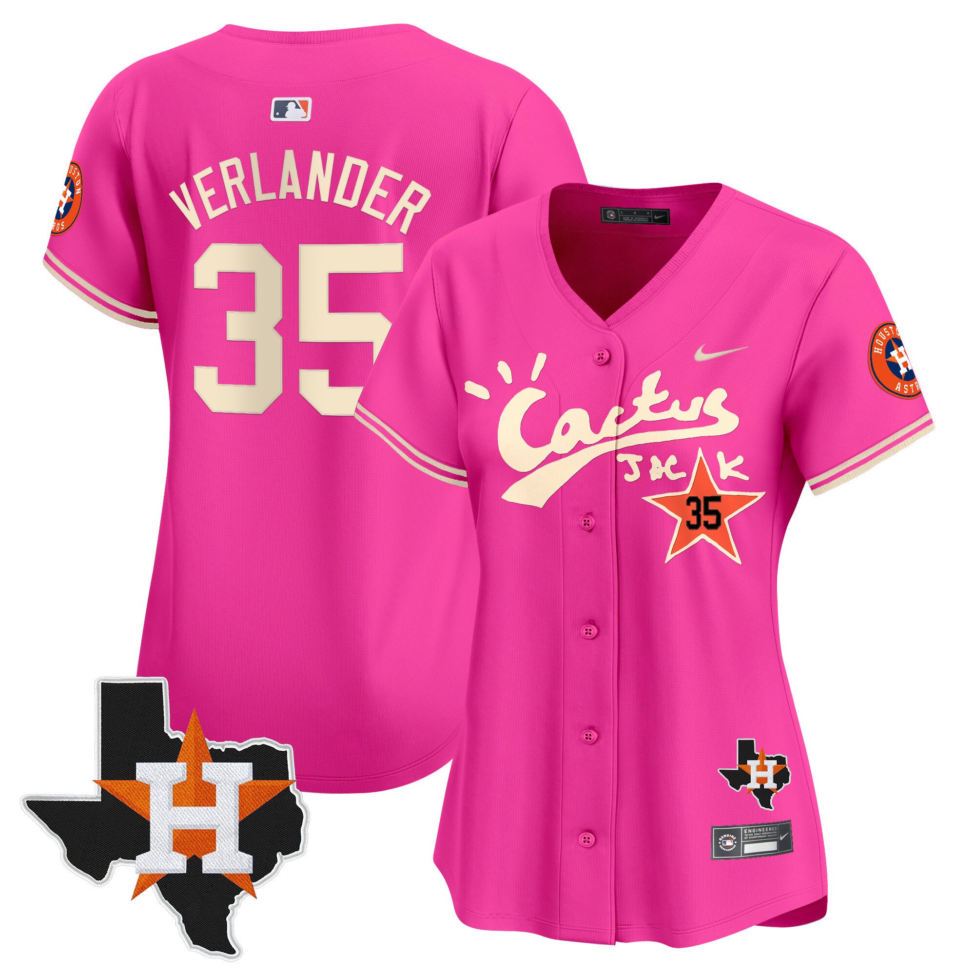 Women's Justin Verlander Houston Astros Cactus Jack Patch Vapor Premier Limited Pink Jersey V11 - Stitched