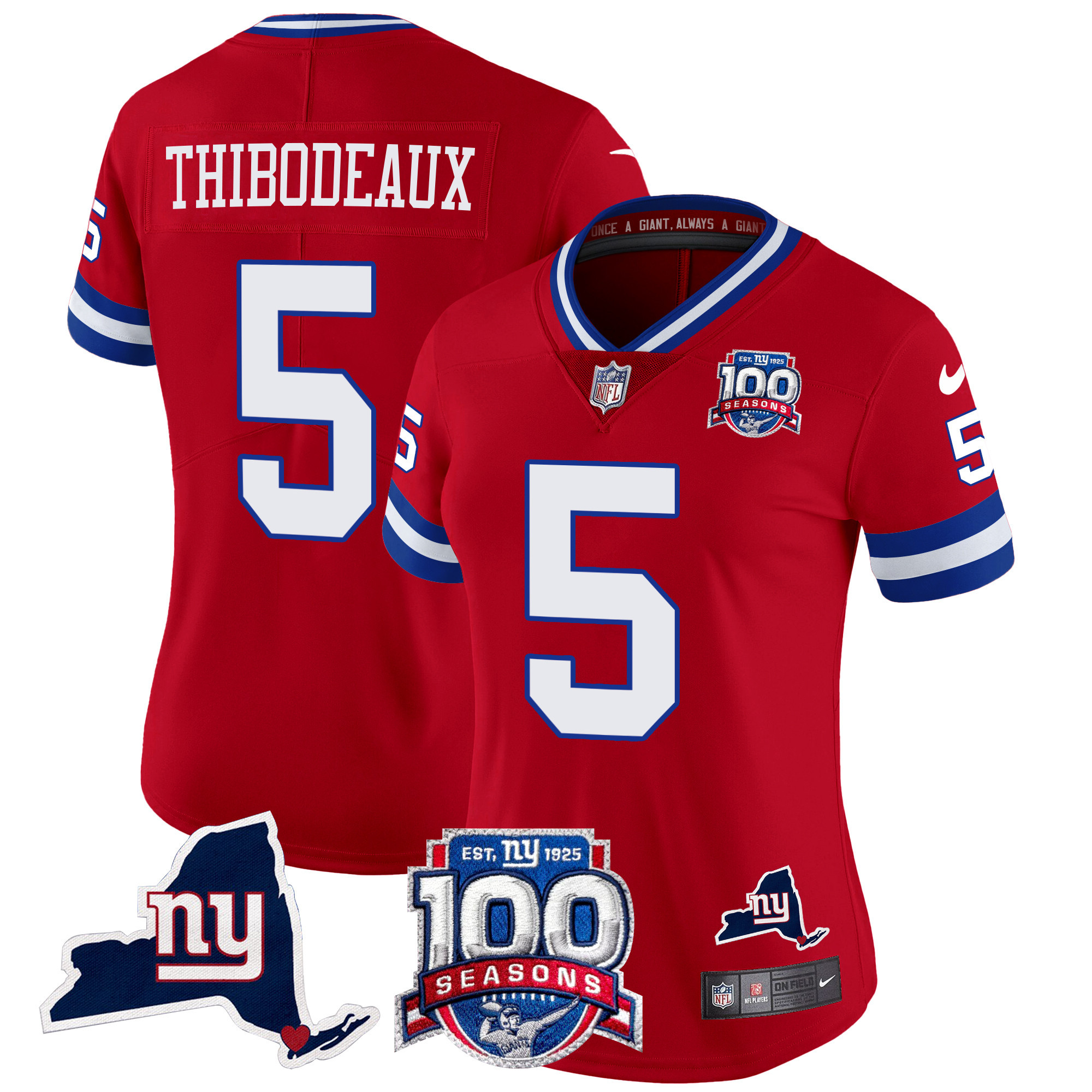 Women's Kayvon Thibodeaux New York Giants 100th Season & State Patch Vapor Limited Red Jersey - All Stitched