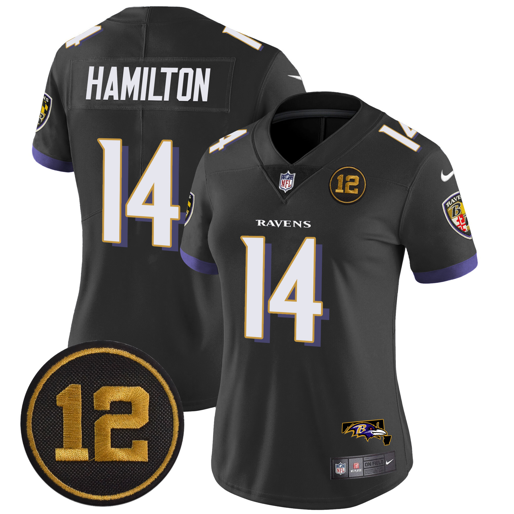 Women's Kyle Hamilton Baltimore Ravens Jacoby Jones Patch Vapor Limited Black Jersey - All Stitched