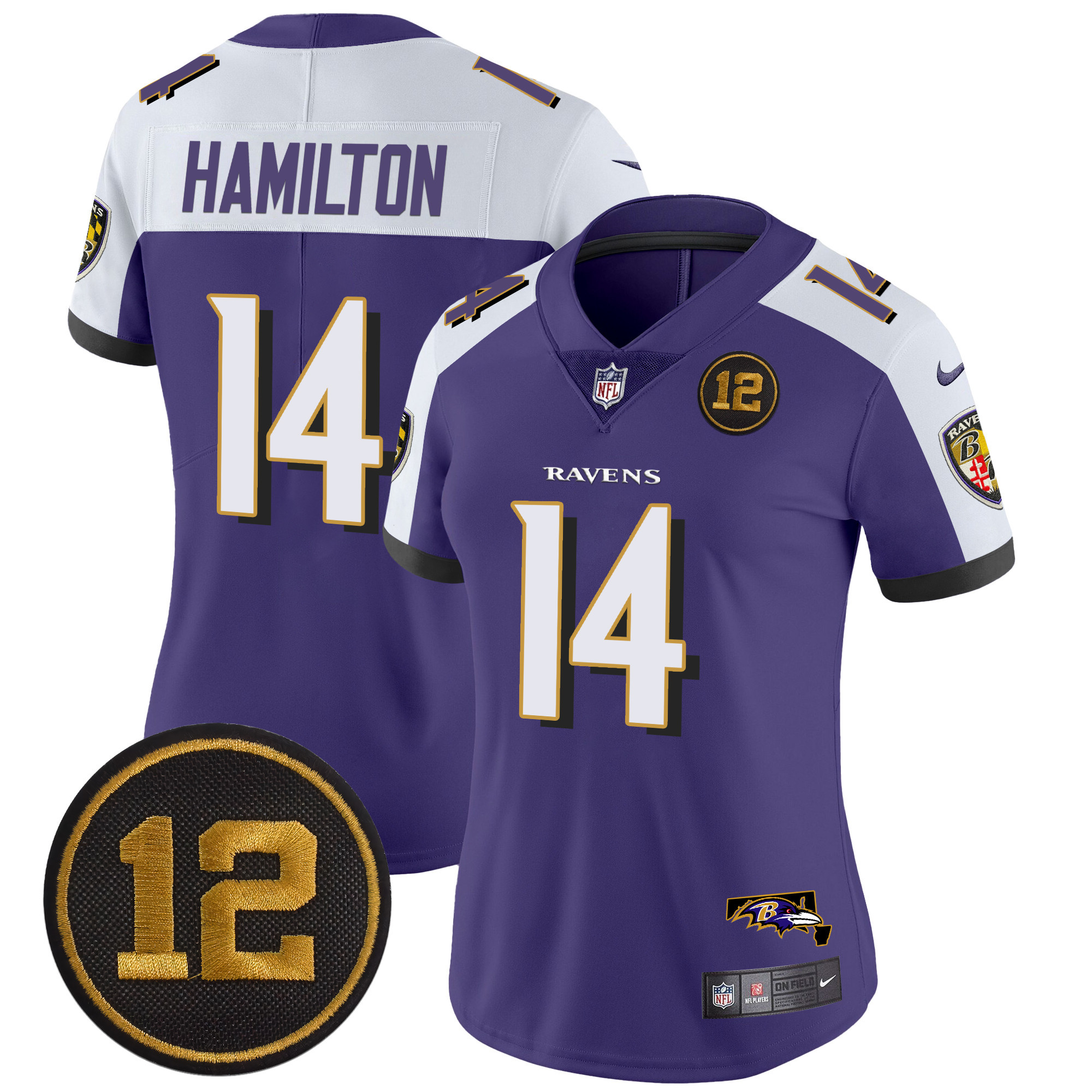 Women's Kyle Hamilton Baltimore Ravens Jacoby Jones Patch Vapor Limited Purple Alternate Jersey - All Stitched