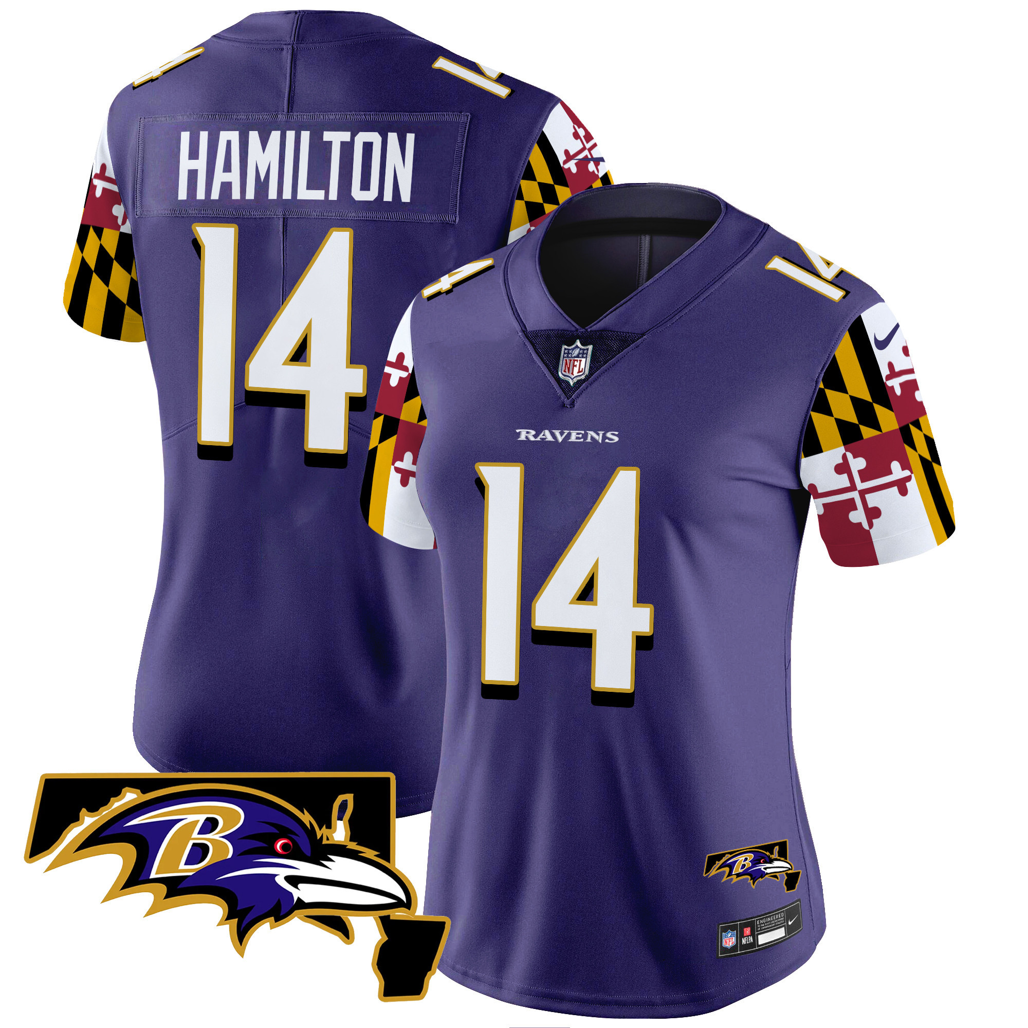 Women's Kyle Hamilton Baltimore Ravens Maryland Flag Vapor Limited Purple Jersey V2 - All Stitched