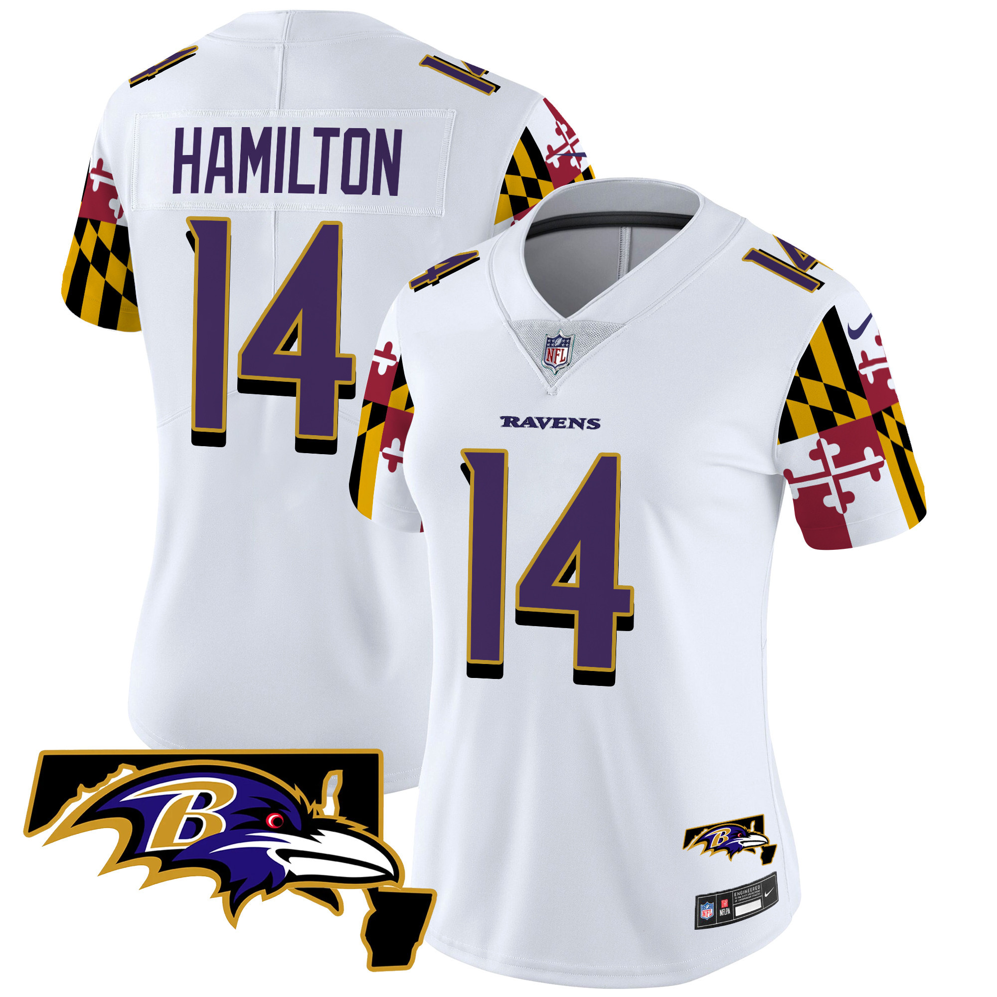 Women's Kyle Hamilton Baltimore Ravens Maryland Flag Vapor Limited White Jersey V2 - All Stitched