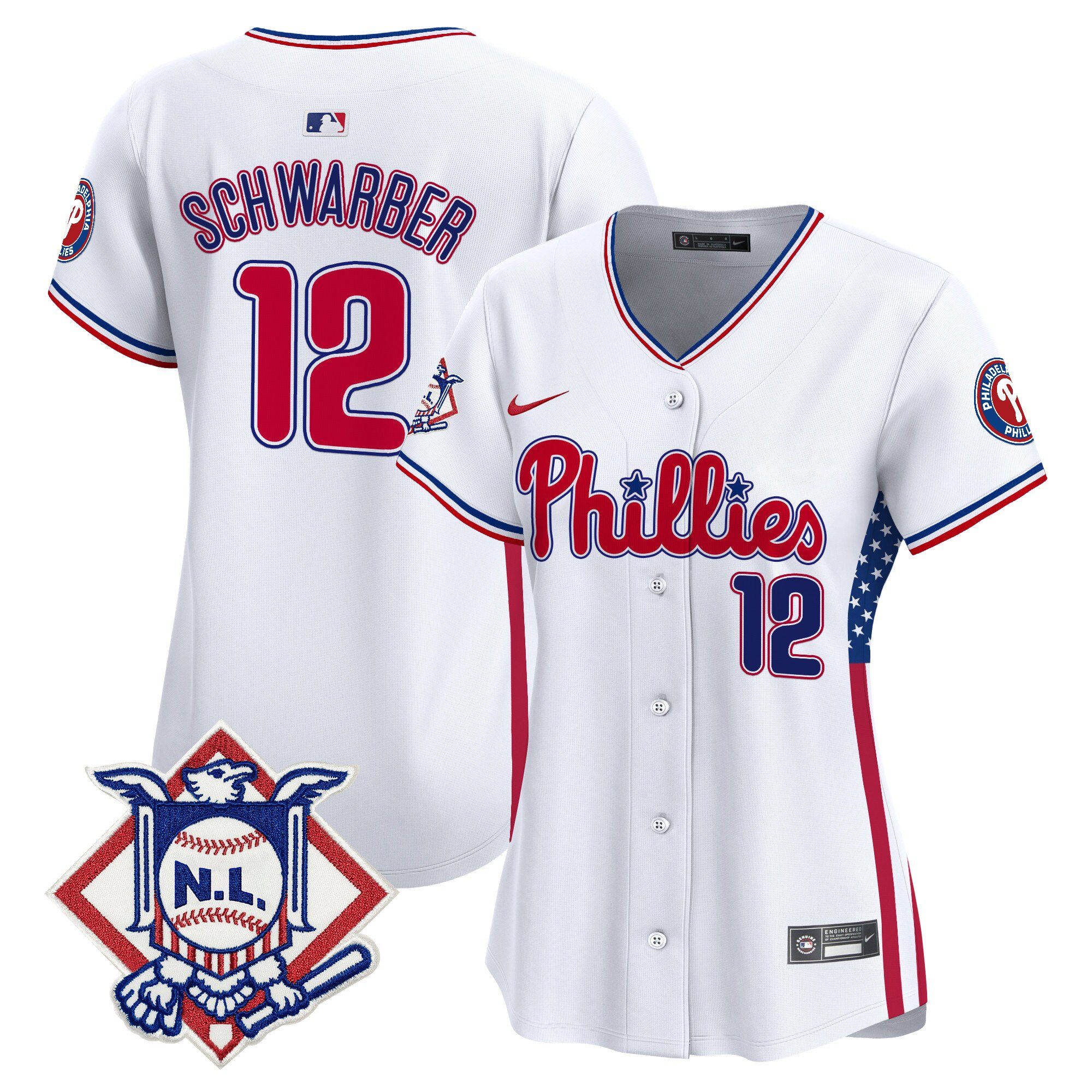 Women's Kyle Schwarber Philadelphia Phillies 2024 Fourth of July Vapor Premier Limited White Jersey V4 - All Stitched