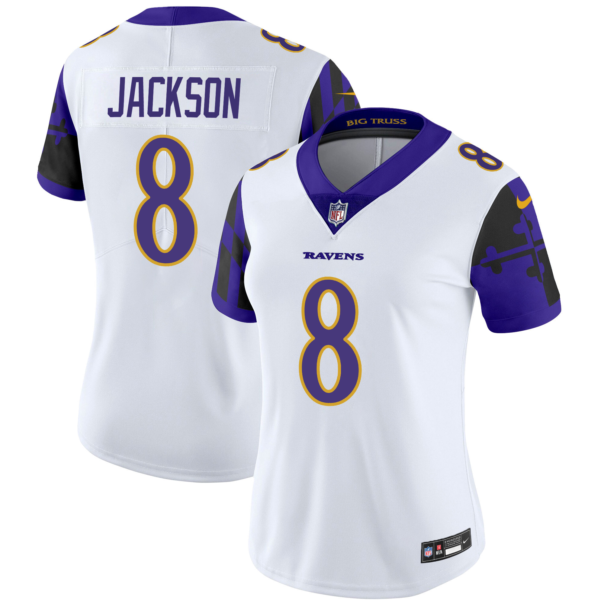 Women's Lamar Jackson Baltimore Ravens Maryland Flag Vapor Limited White Jersey - All Stitched