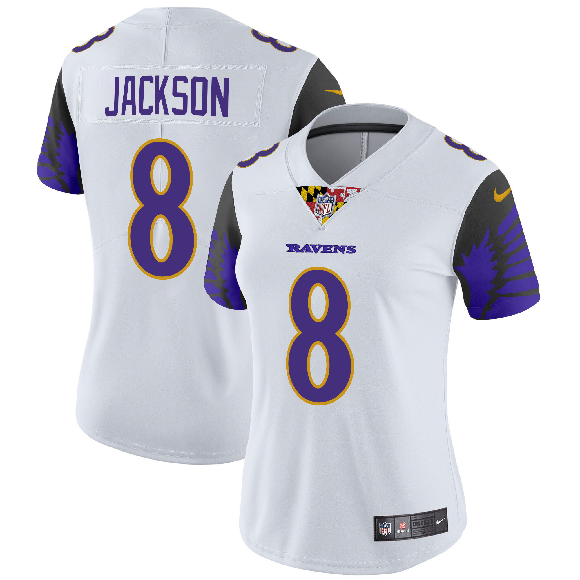 Women's Lamar Jackson Baltimore Ravens Special Vapor Limited White Jersey - All Stitched