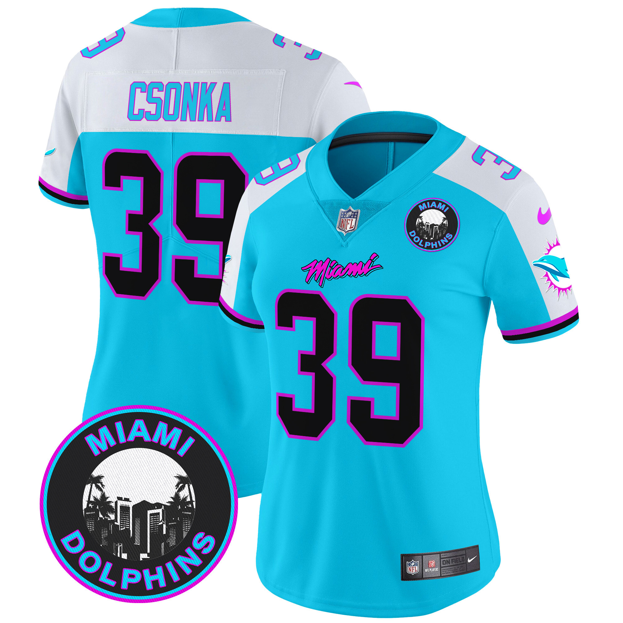 Women's Larry Csonka Miami Dolphins "Miami Vice" Vapor Limited Aqua Alternate Jersey V3 - All Stitched