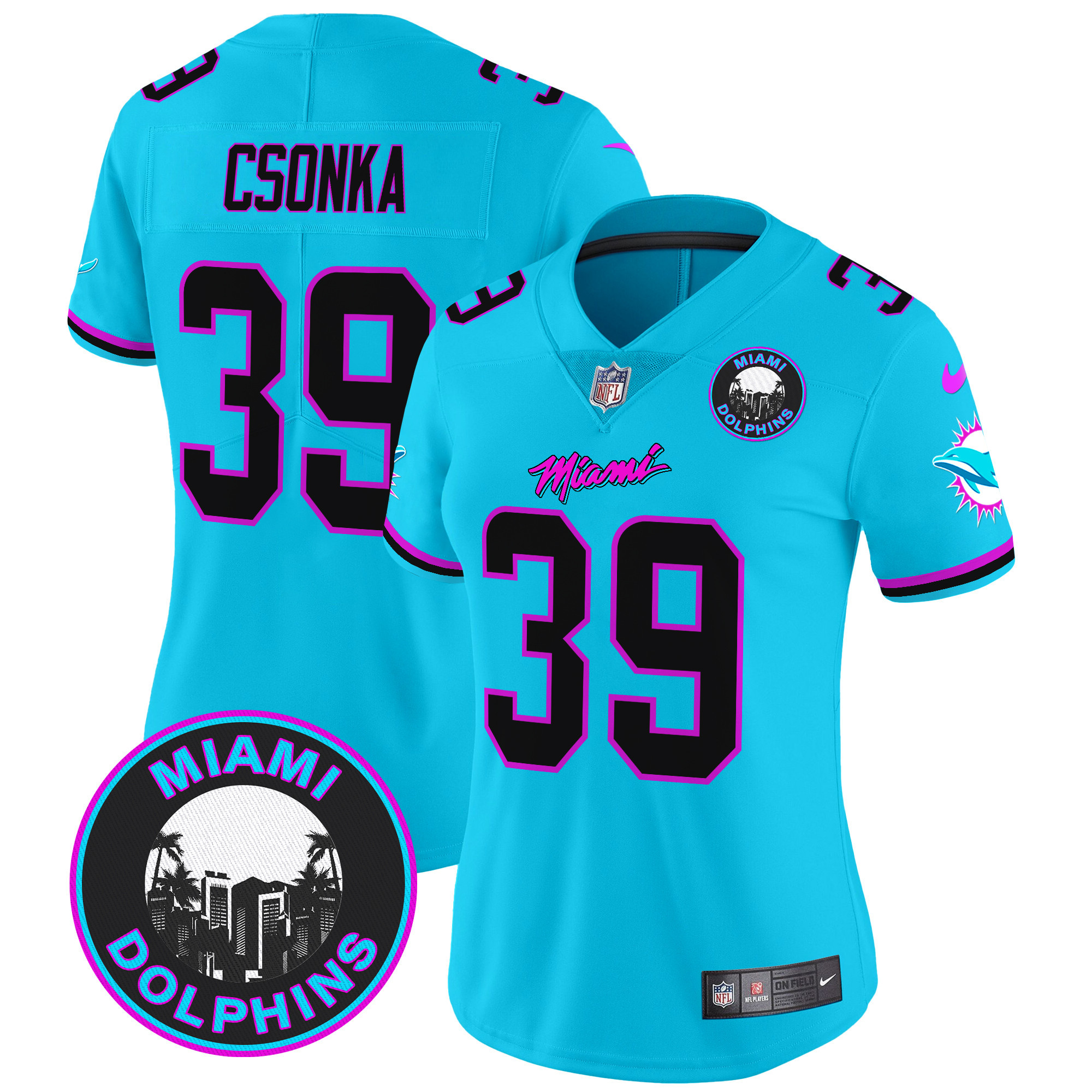 Women's Larry Csonka Miami Dolphins "Miami Vice" Vapor Limited Aqua Jersey V3 - All Stitched