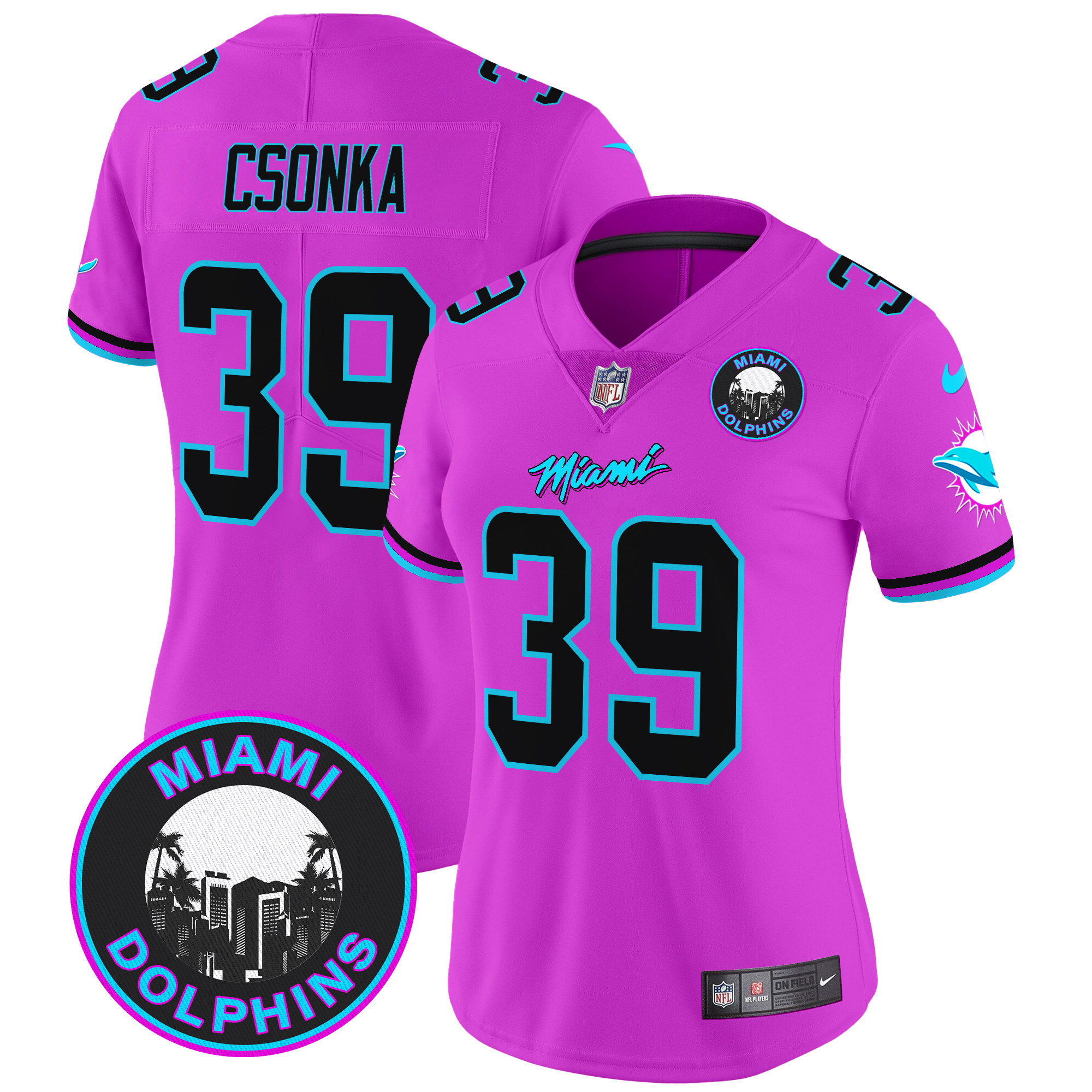 Women's Larry Csonka Miami Dolphins "Miami Vice" Vapor Limited Pink Jersey V3 - All Stitched