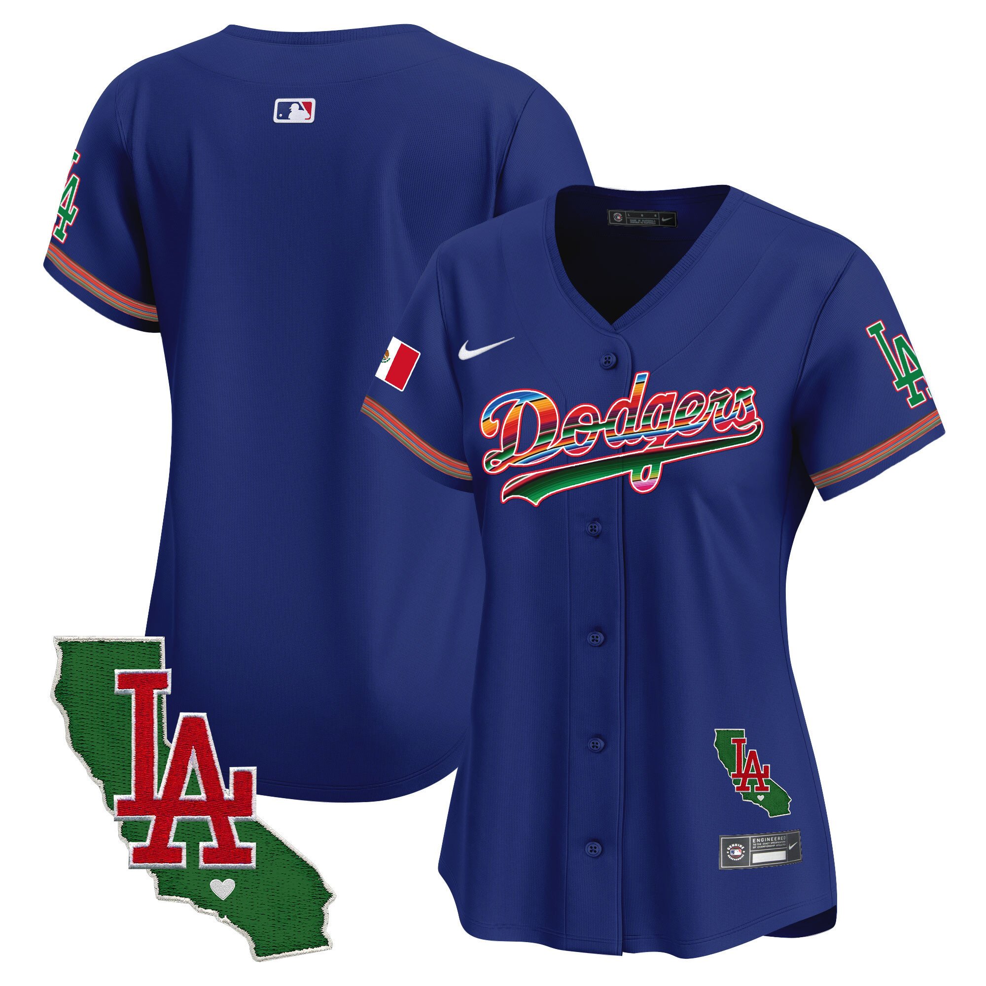 Women's Los Angeles Dodgers Mexico California Patch Vapor Premier Limited Royal Jersey V2 - All Stitched