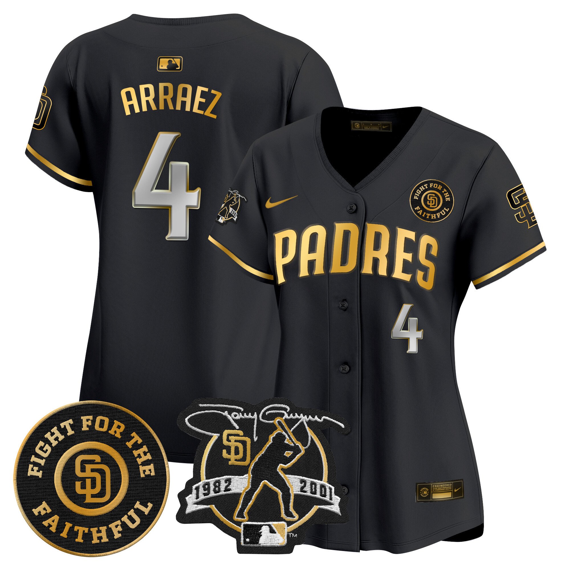 Women's Luis Arraez San Diego Padres Tony Gwynn & Faithful Patch Vapor Premier Limited Black Gold Jersey Ã± All Stitched