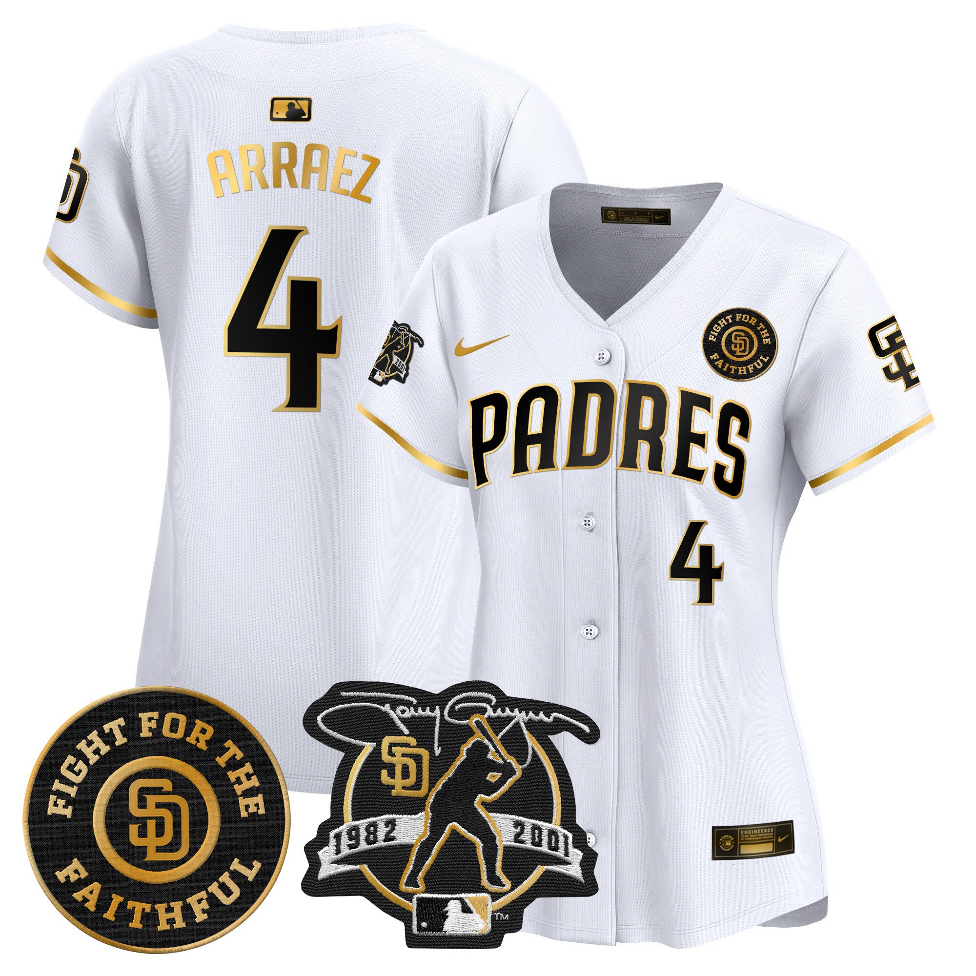 Women's Luis Arraez San Diego Padres Tony Gwynn & Faithful Patch Vapor Premier Limited White Gold Jersey Ã± All Stitched