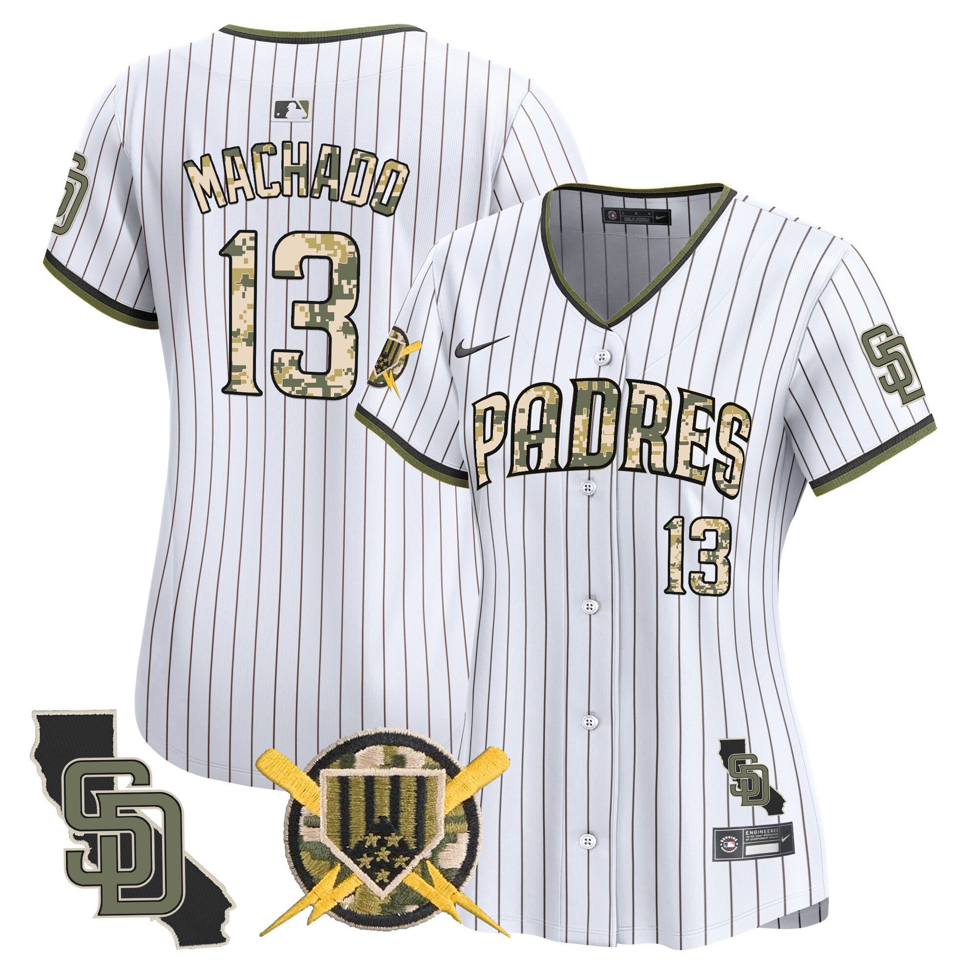 Women's Manny Machado San Diego Padres Armed Forces Day Vapor Premier Limited Pinstripe Jersey - All Stitched