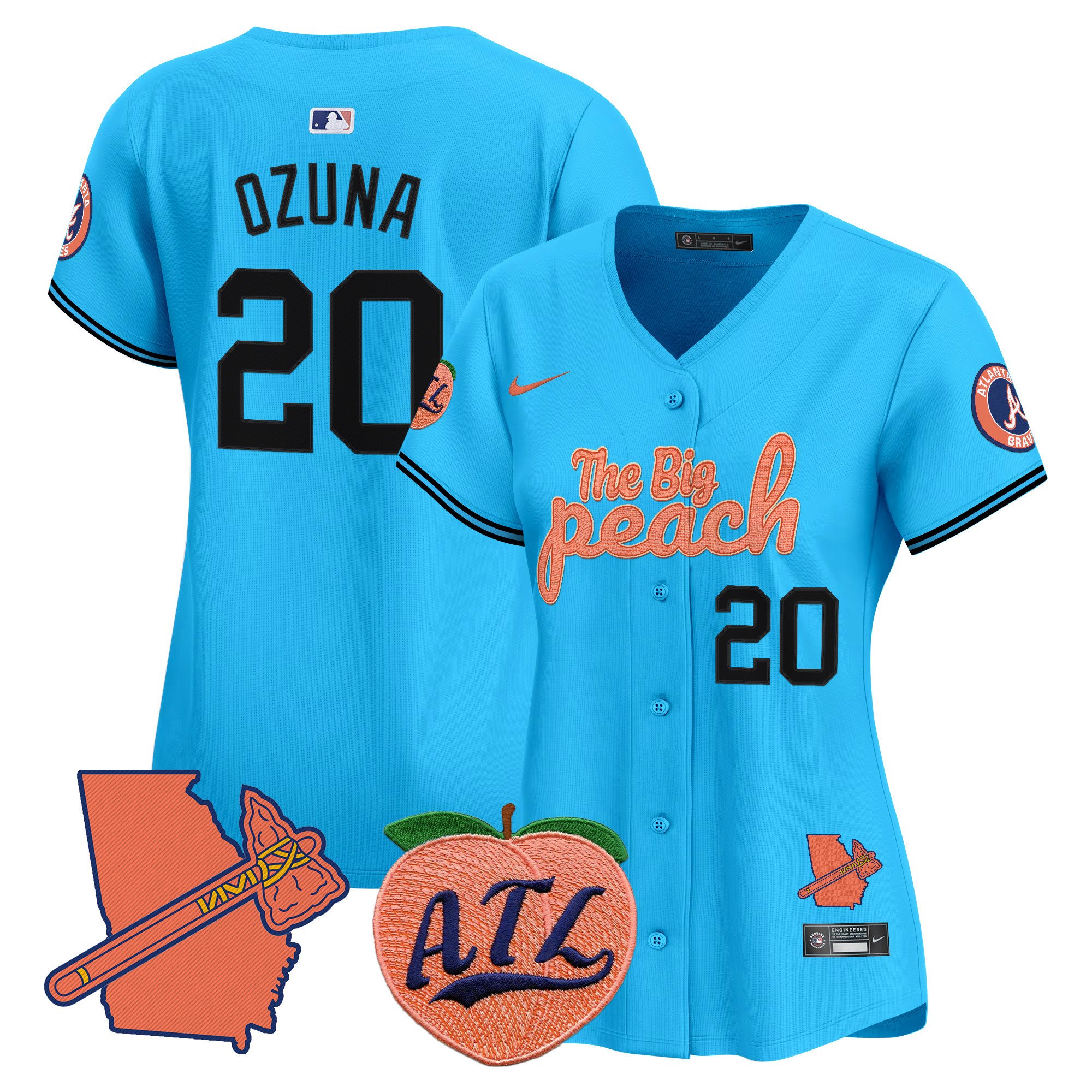 Women's Marcell Ozuna Atlanta Braves The Big Peach Vapor Premier Limited Light Blue Jersey - All Stitched
