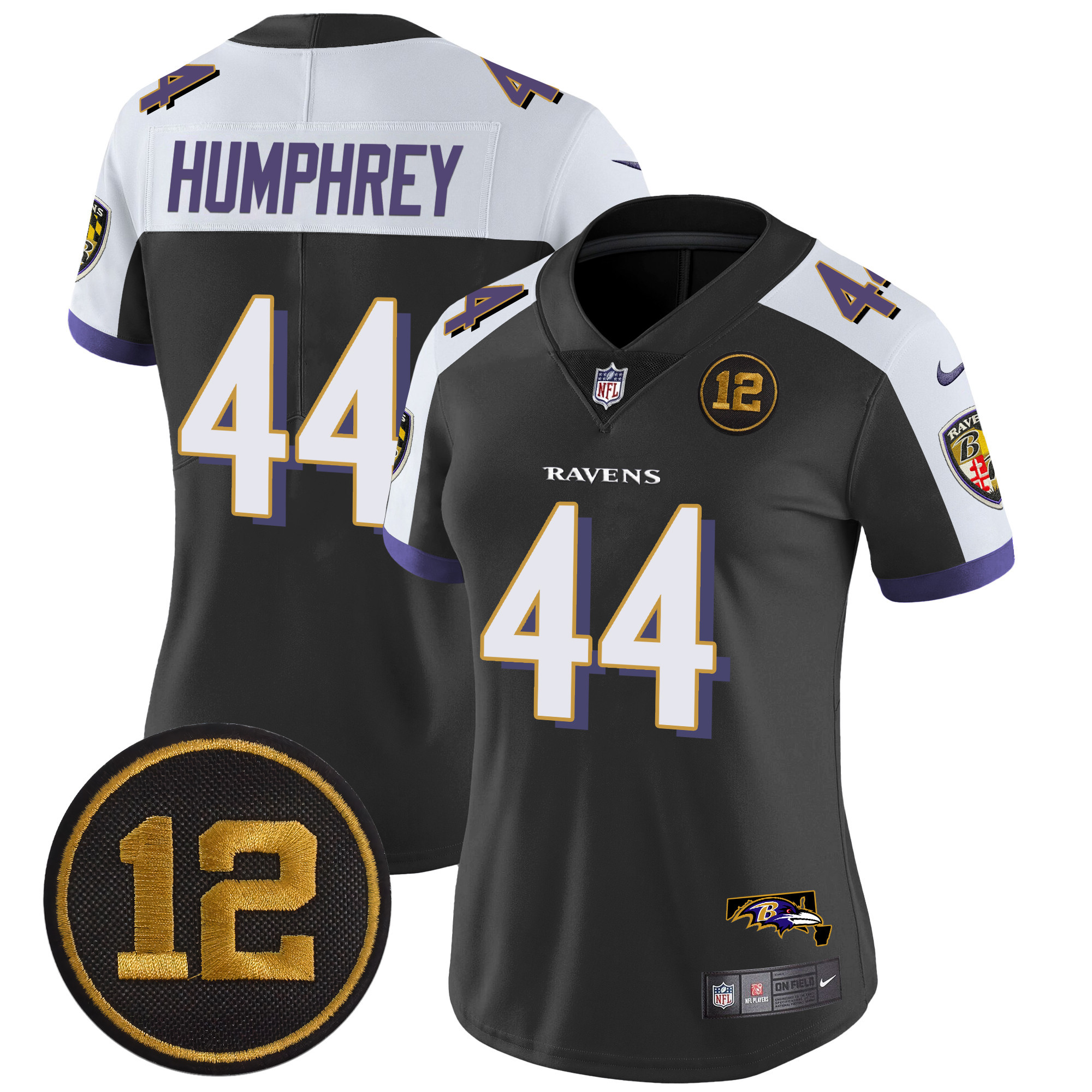 Women's Marlon Humphrey Baltimore Ravens Jacoby Jones Patch Vapor Limited Black Alternate Jersey - All Stitched