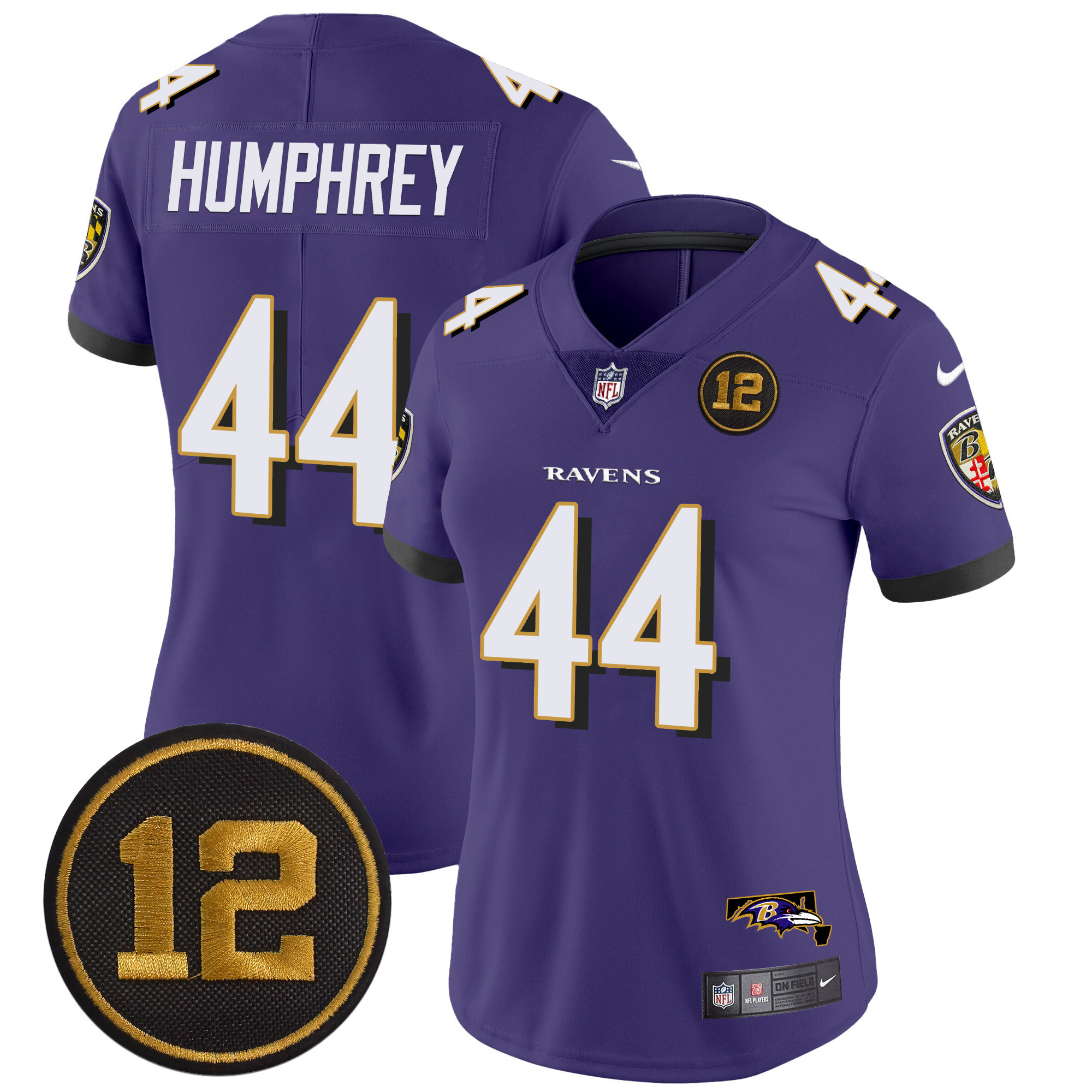 Women's Marlon Humphrey Baltimore Ravens Jacoby Jones Patch Vapor Limited Purple Jersey - All Stitched