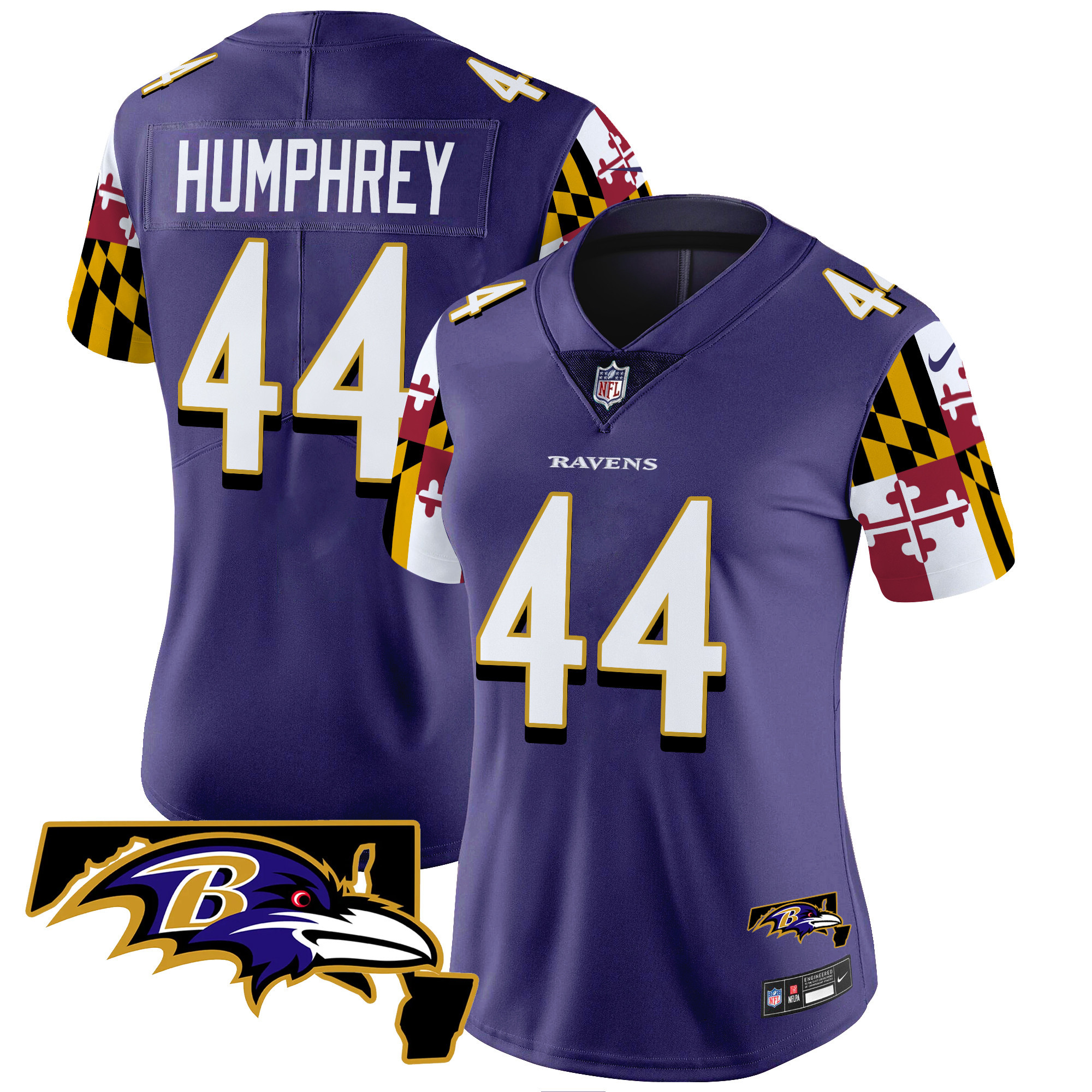 Women's Marlon Humphrey Baltimore Ravens Maryland Flag Vapor Limited Purple Jersey V2 - All Stitched