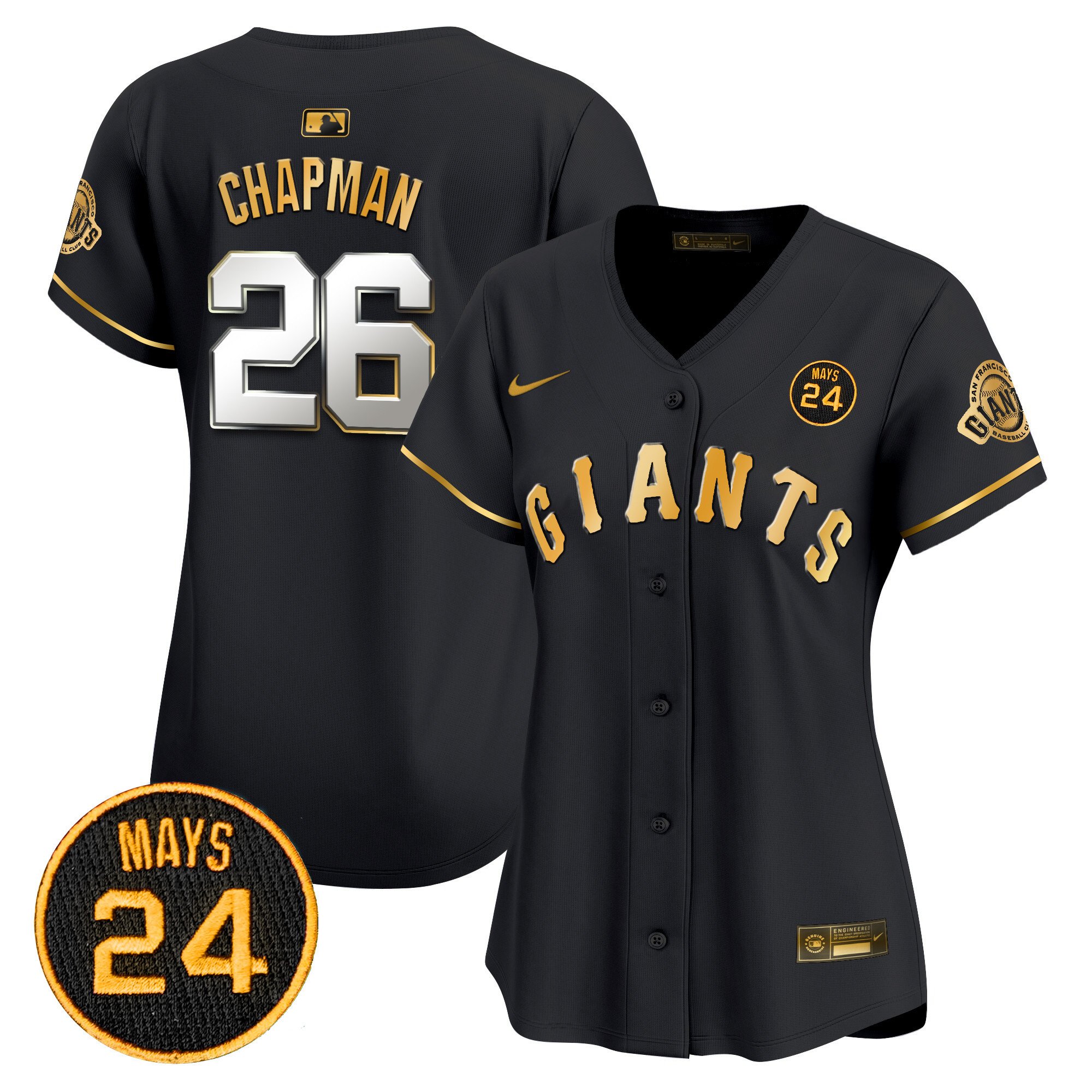 Women's Matt Chapman San Francisco Giants 2024 Willie Mays Patch Vapor Premier Limited Black Gold Jersey V3 - All Stitched