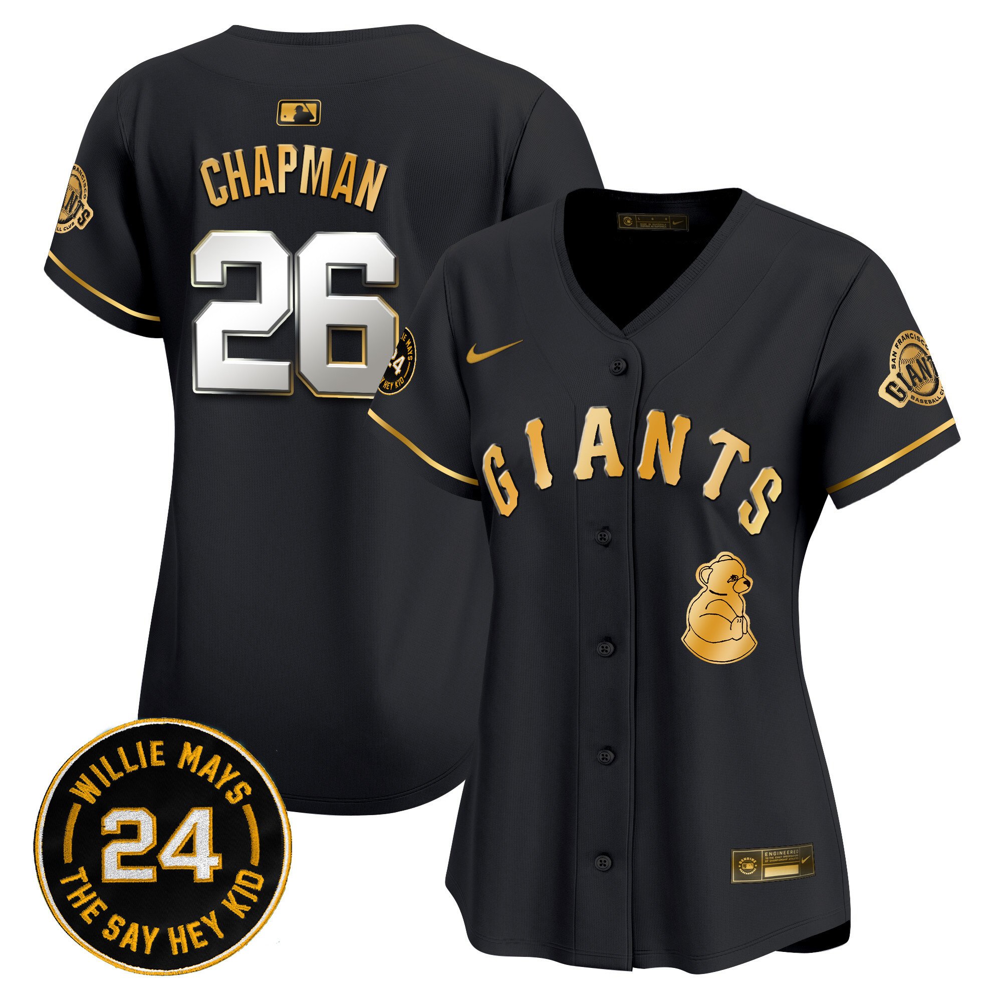 Women's Matt Chapman San Francisco Giants 2024 Willie Mays Patch Vapor Premier Limited Black Gold Jersey V4 - All Stitched