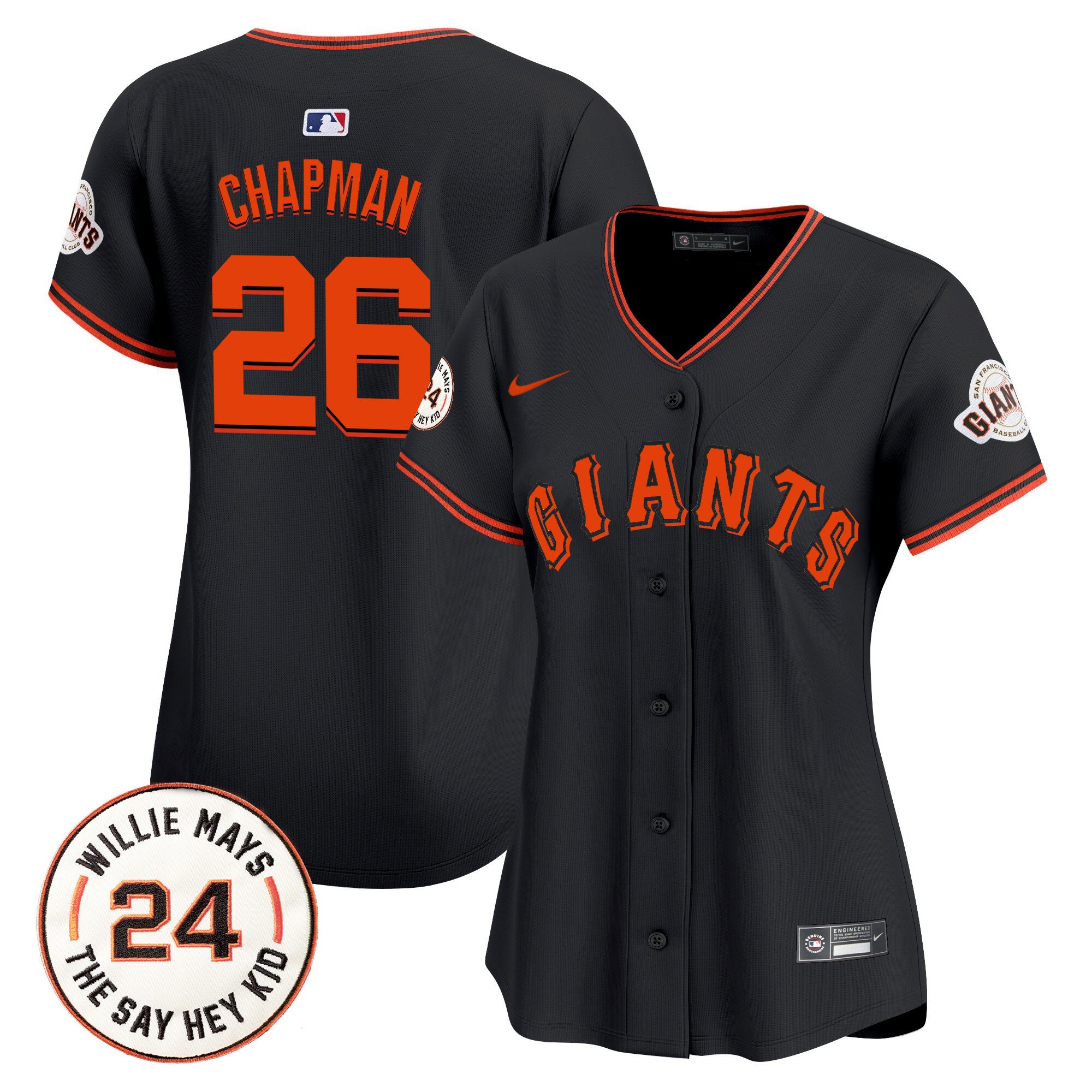 Women's Matt Chapman San Francisco Giants 2024 Willie Mays Patch Vapor Premier Limited Black Jersey - All Stitched