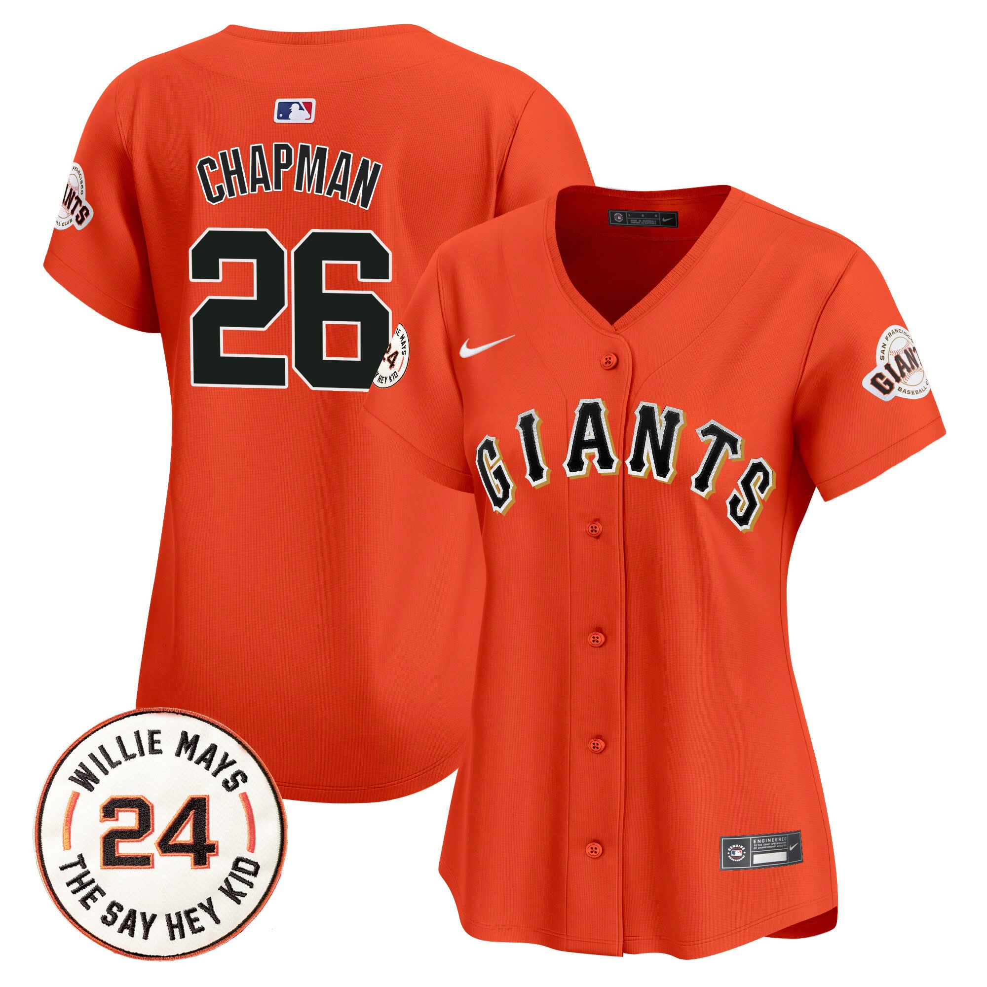 Women's Matt Chapman San Francisco Giants 2024 Willie Mays Patch Vapor Premier Limited Orange Jersey - All Stitched
