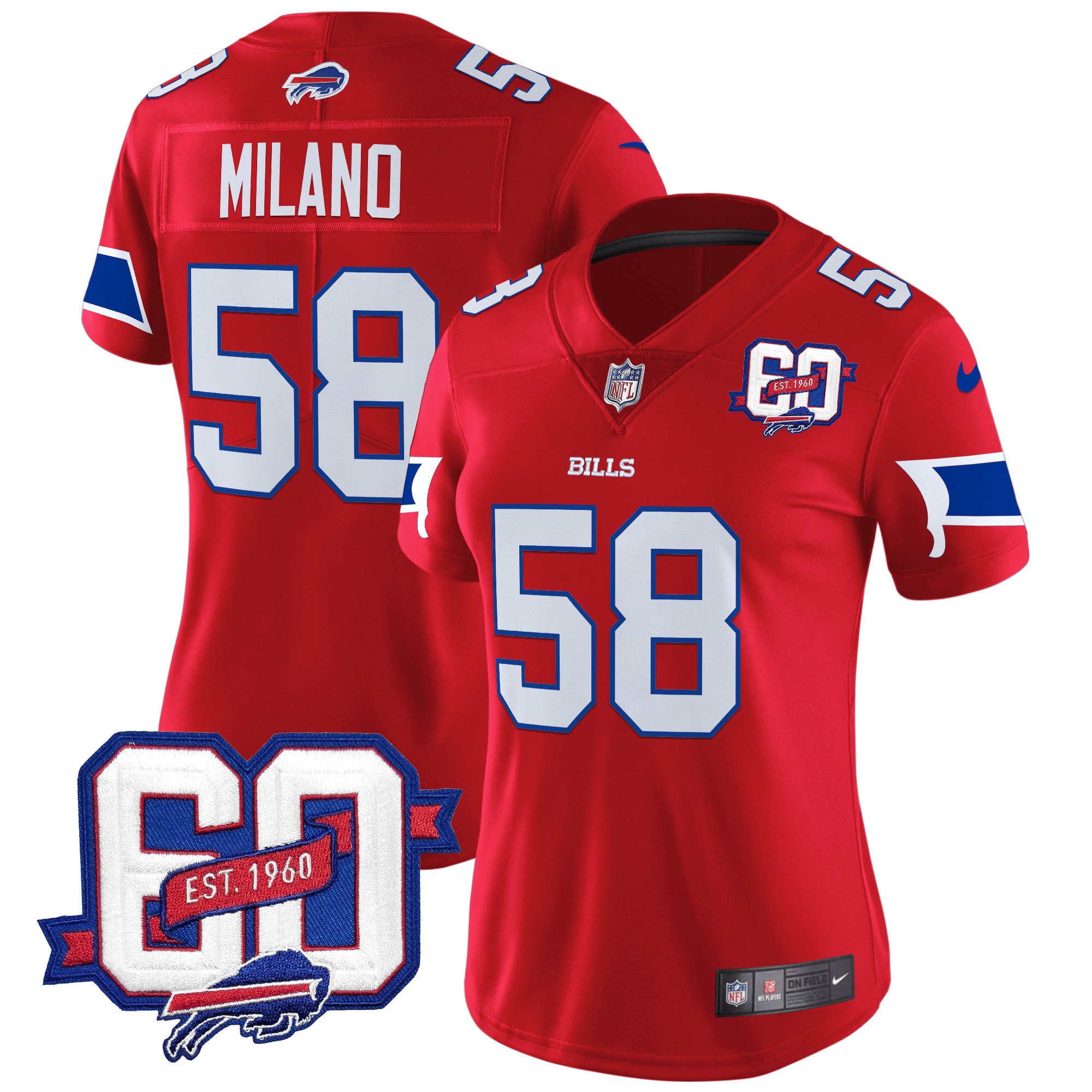 Women's Matt Milano Buffalo Bills 60th Anniversary Patch Vapor Limited Red Jersey - All Stitched