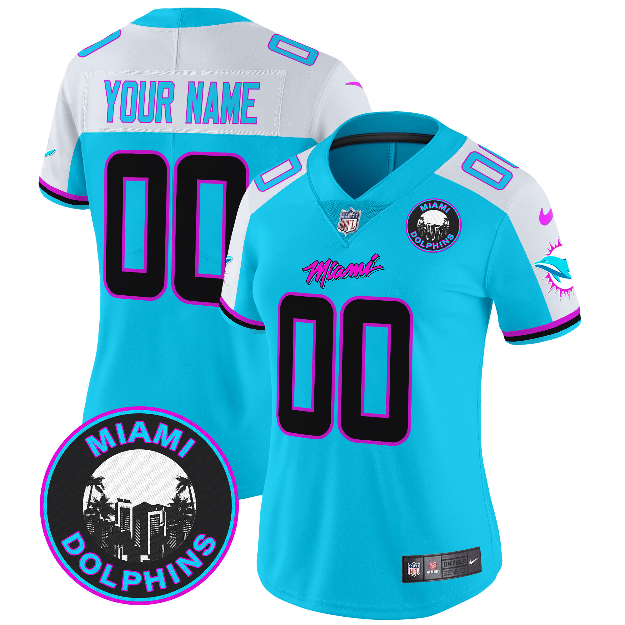 Women's Miami Dolphins "Miami Vice" Vapor Limited Custom Aqua Alternate Jersey V3 - All Stitched