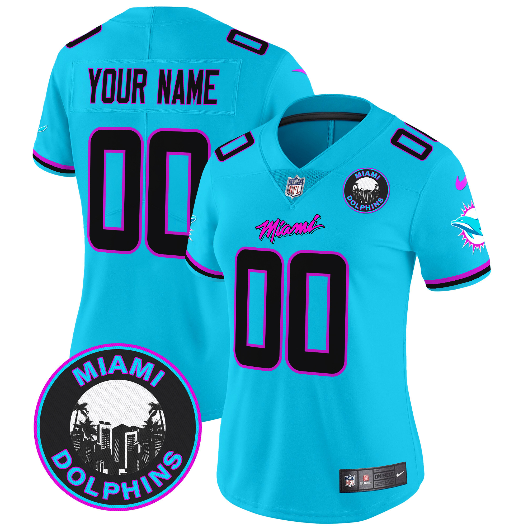 Women's Miami Dolphins "Miami Vice" Vapor Limited Custom Aqua Jersey V3 - All Stitched