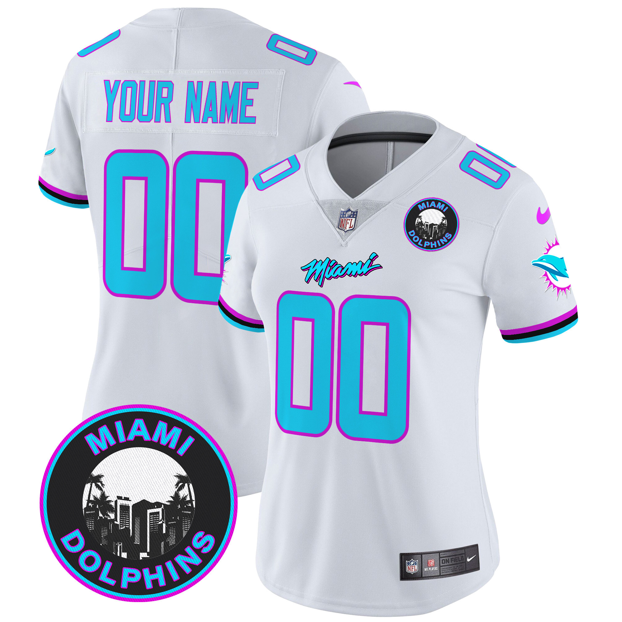 Women's Miami Dolphins "Miami Vice" Vapor Limited Custom White Jersey V3 - All Stitched