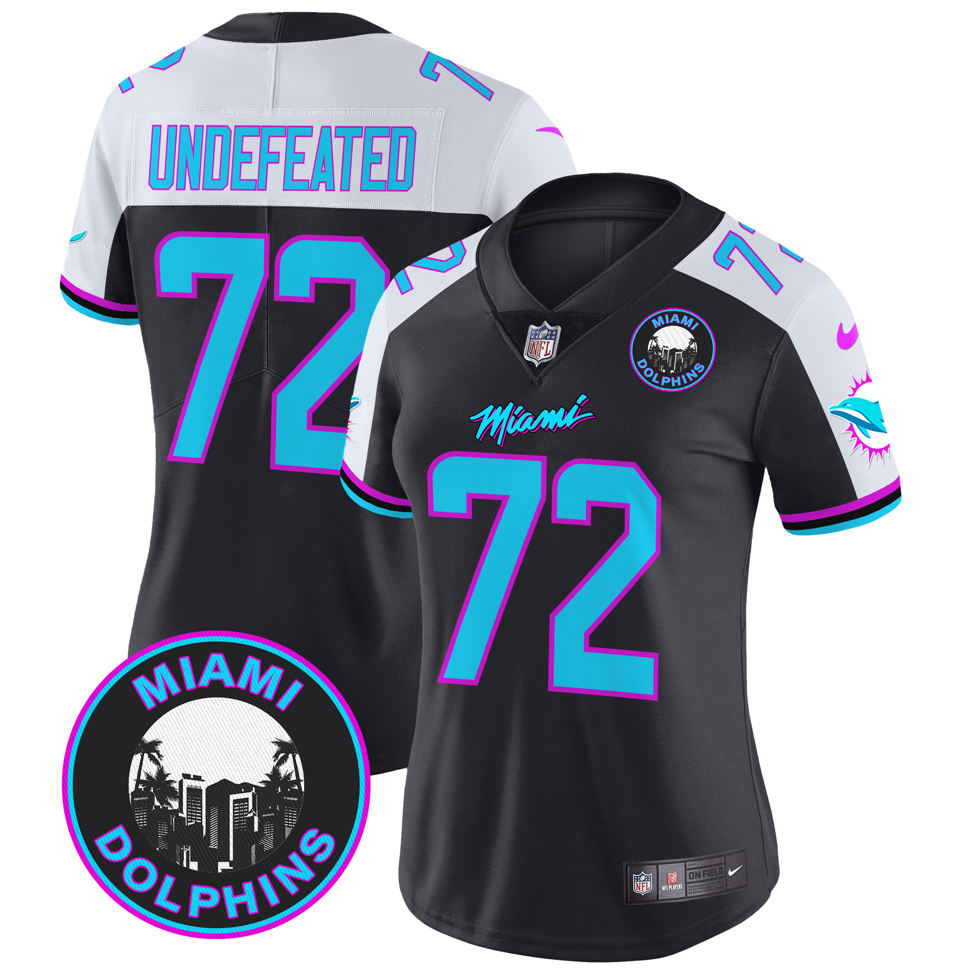 Women's Miami Dolphins "Miami Vice" Vapor Limited Undefeated Black Alternate Jersey V3 - All Stitched