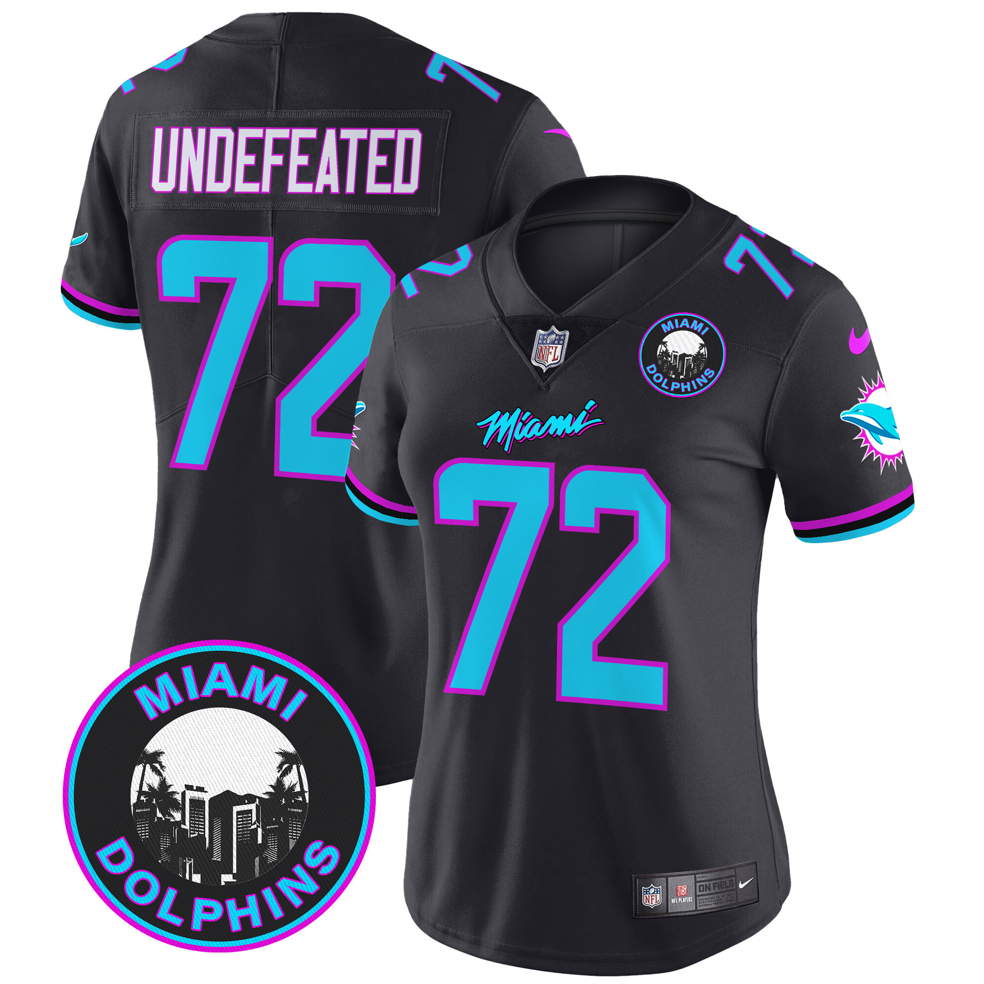 Women's Miami Dolphins "Miami Vice" Vapor Limited Undefeated Black Jersey V3 - All Stitched