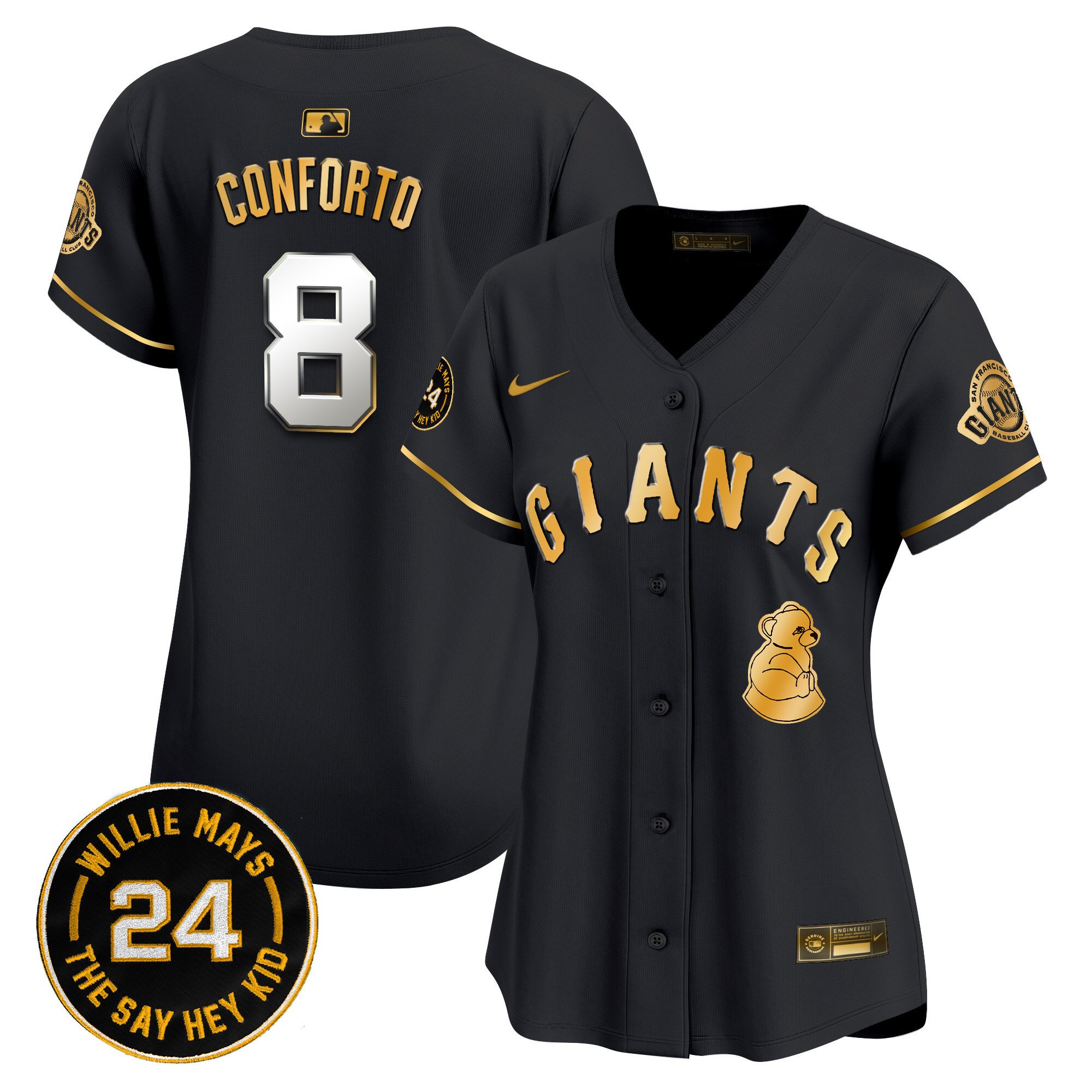 Women's Michael Conforto San Francisco Giants 2024 Willie Mays Patch Vapor Premier Limited Black Gold Jersey V4 - All Stitched
