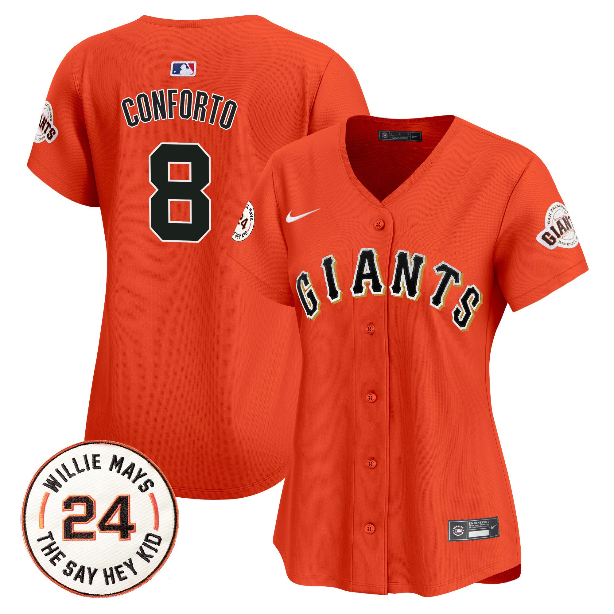 Women's Michael Conforto San Francisco Giants 2024 Willie Mays Patch Vapor Premier Limited Orange Jersey - All Stitched