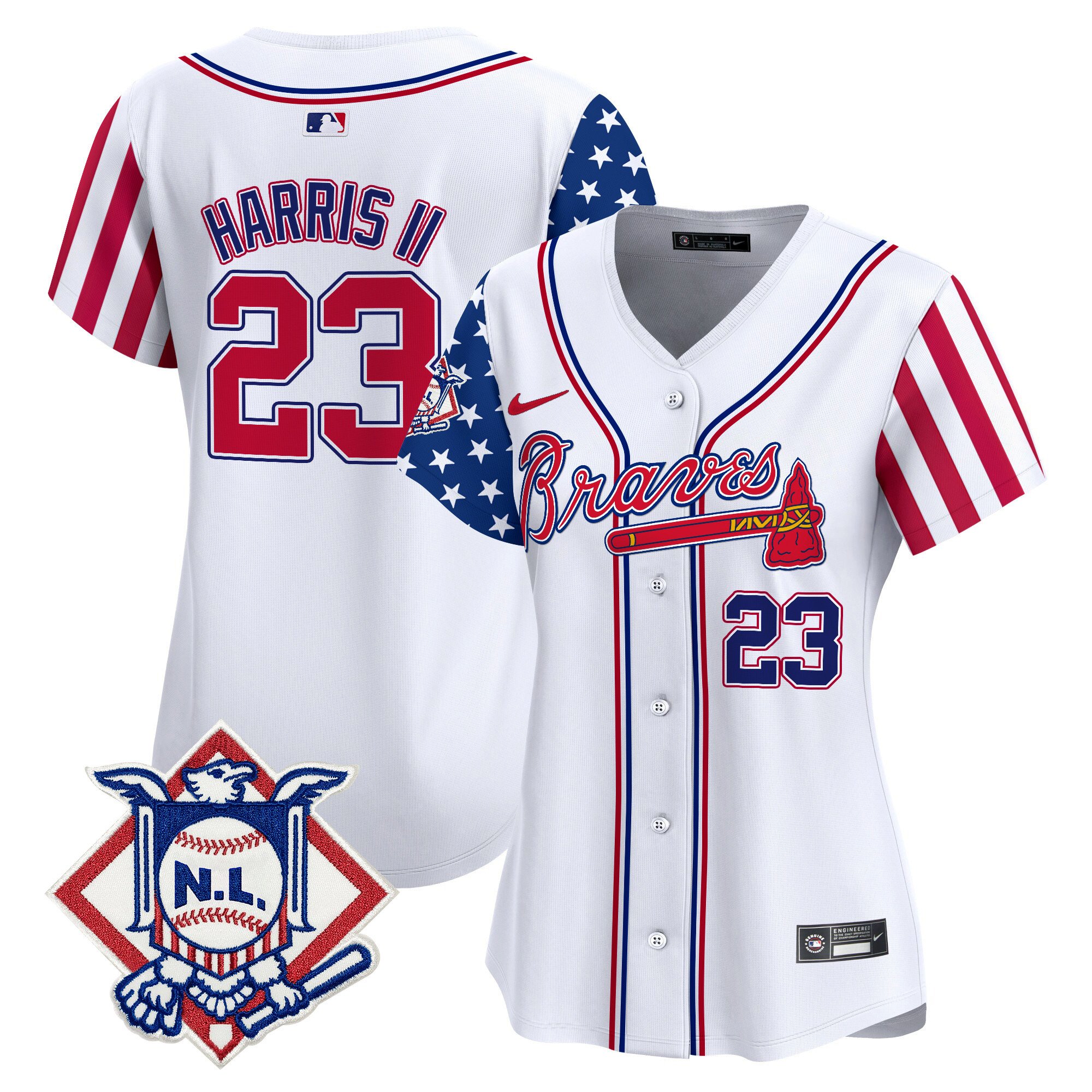 Women's Michael Harris II Atlanta Braves 2024 Fourth of July Vapor Premier Limited White Jersey V2 - All Stitched