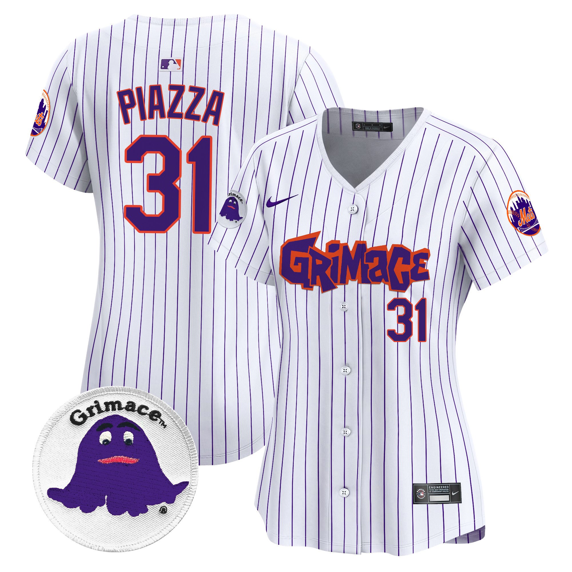 Women's Mike Piazza New York Mets Grimace Vapor Premier Limited Pinstripe Jersey V2 - All Stitched
