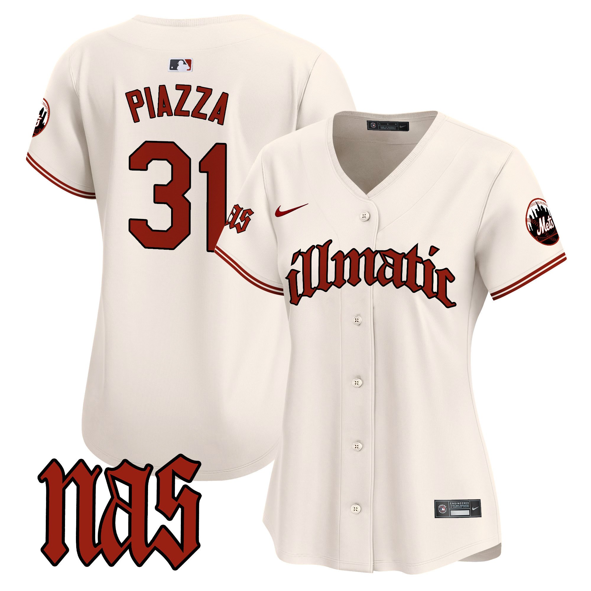 Women's Mike Piazza New York Mets Nas Illmatic Vapor Premier Limited Cream Jersey - All Stitched