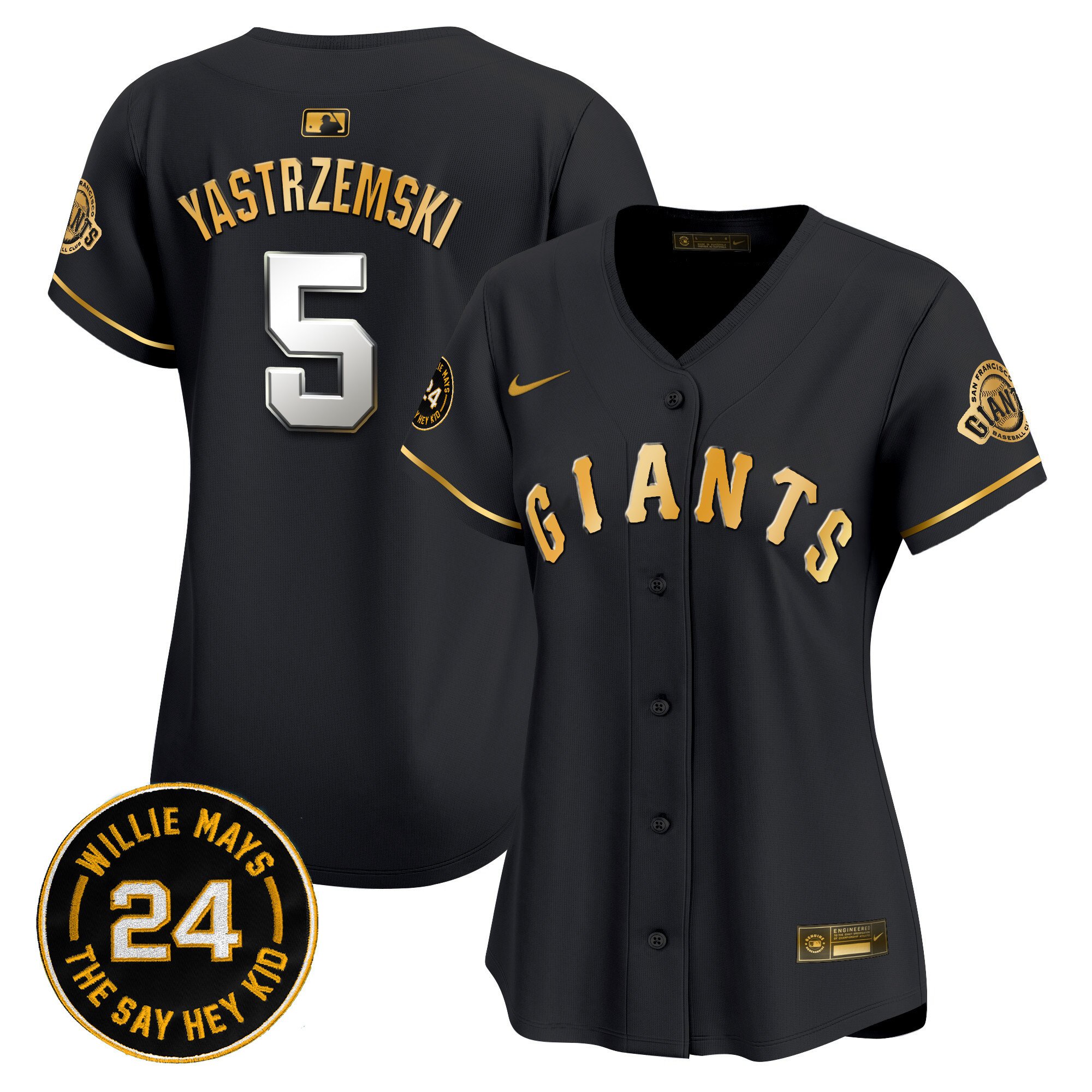 Women's Mike Yastrzemski San Francisco Giants 2024 Willie Mays Patch Vapor Premier Limited Black Gold Jersey - All Stitched