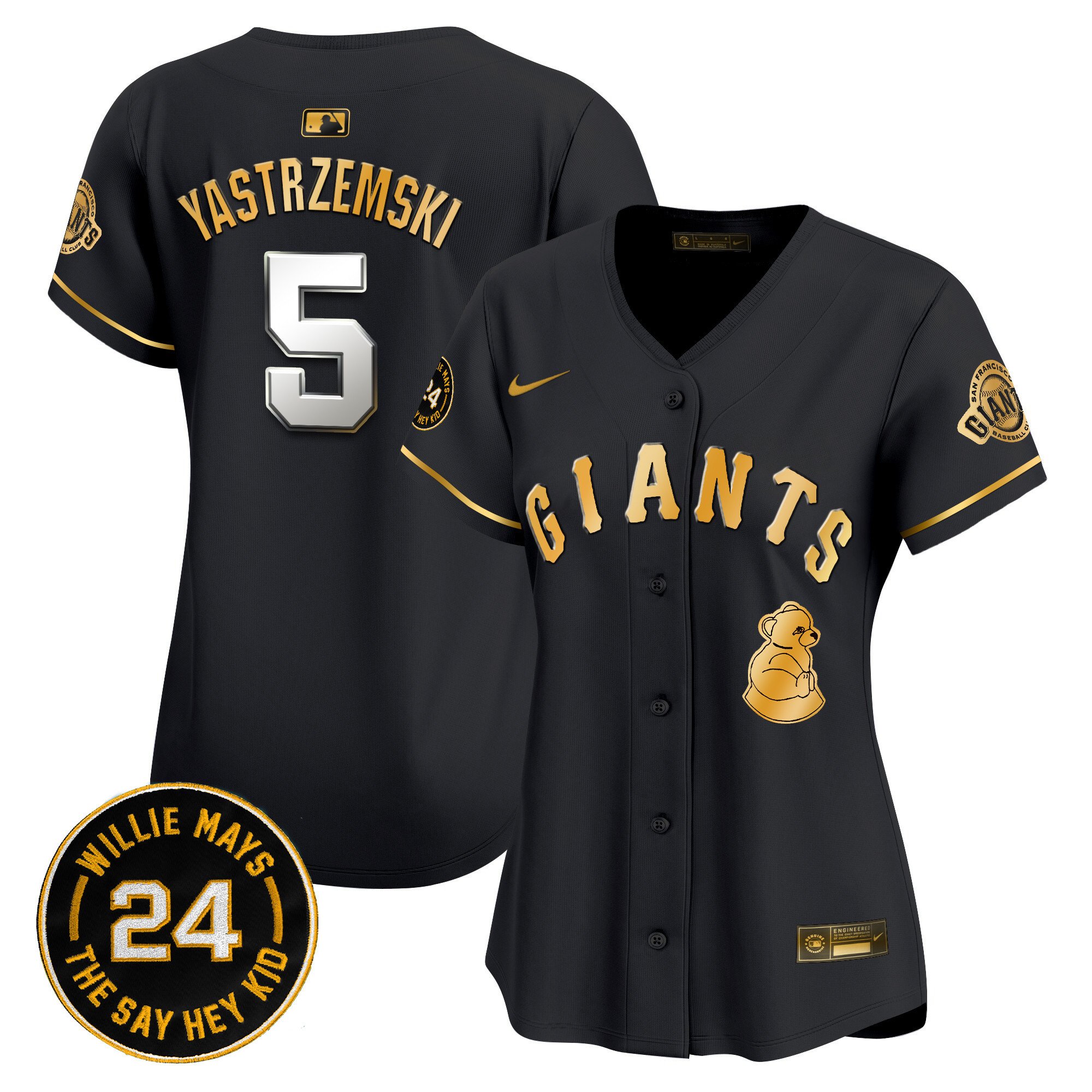 Women's Mike Yastrzemski San Francisco Giants 2024 Willie Mays Patch Vapor Premier Limited Black Gold Jersey V4 - All Stitched