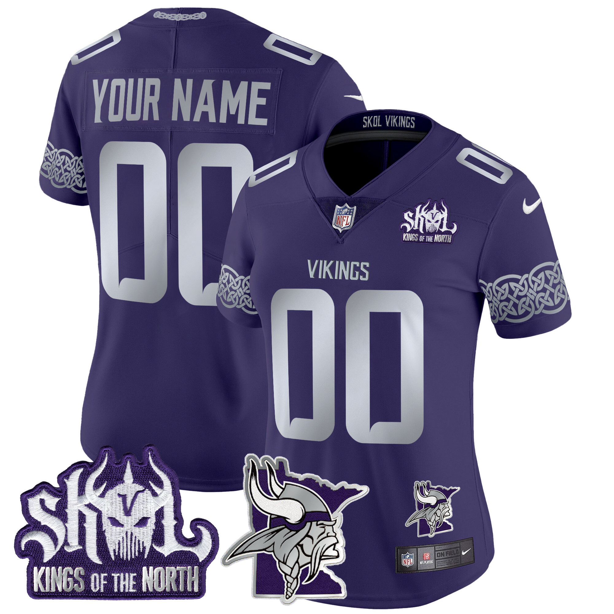 Women's Minnesota Vikings 2024 Winter Warrior Skol Patch Vapor Limited Custom Purple Jersey V2 - All Stitched